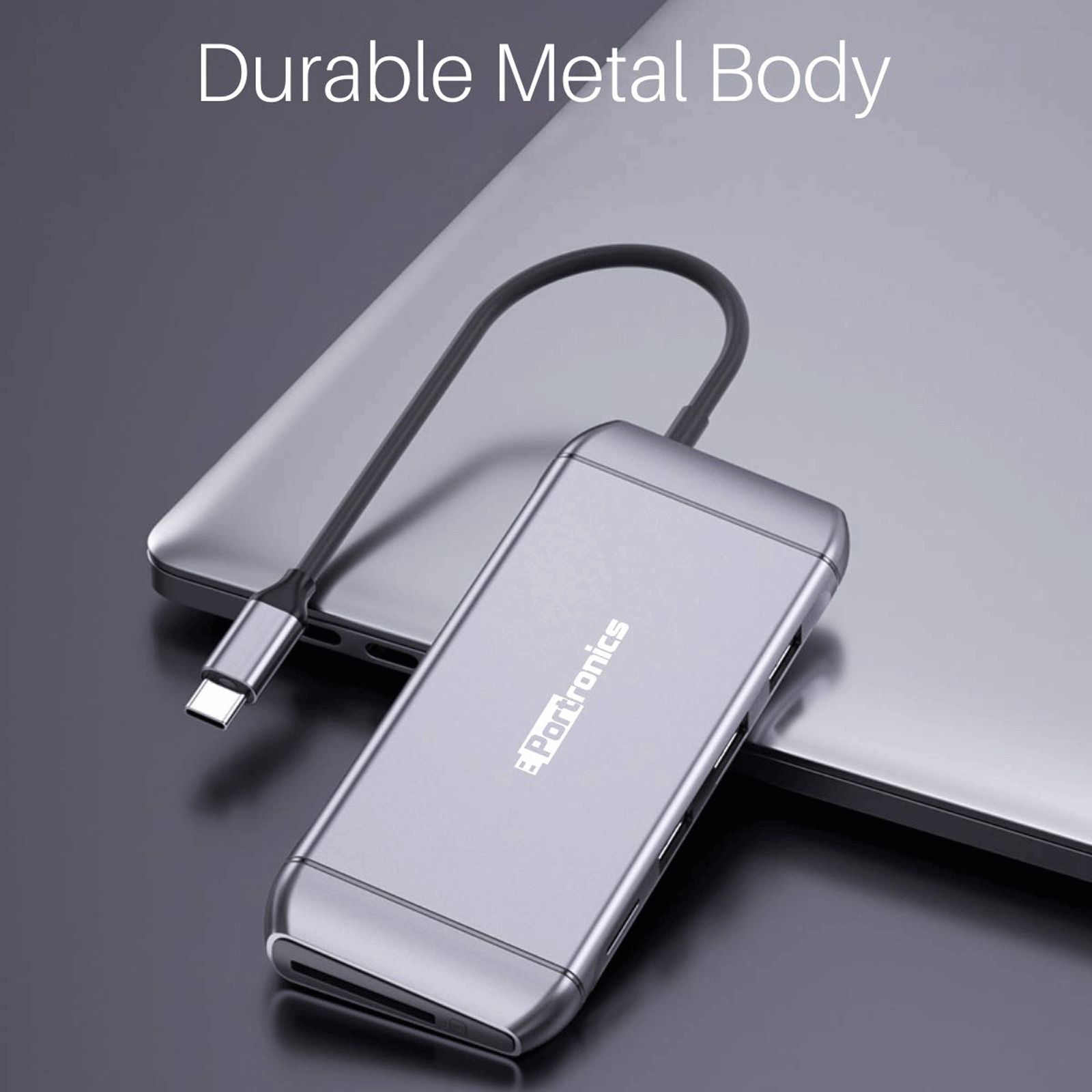 PORTRONICS Mport 9C Type C to Type A, VGA, RJ45, SD Card Slot, HDMI, PD, TF 0.49 Feet (0.15M) 9-in-1 Cable (5 Gbps Data Transfer Speed, Silver)_6