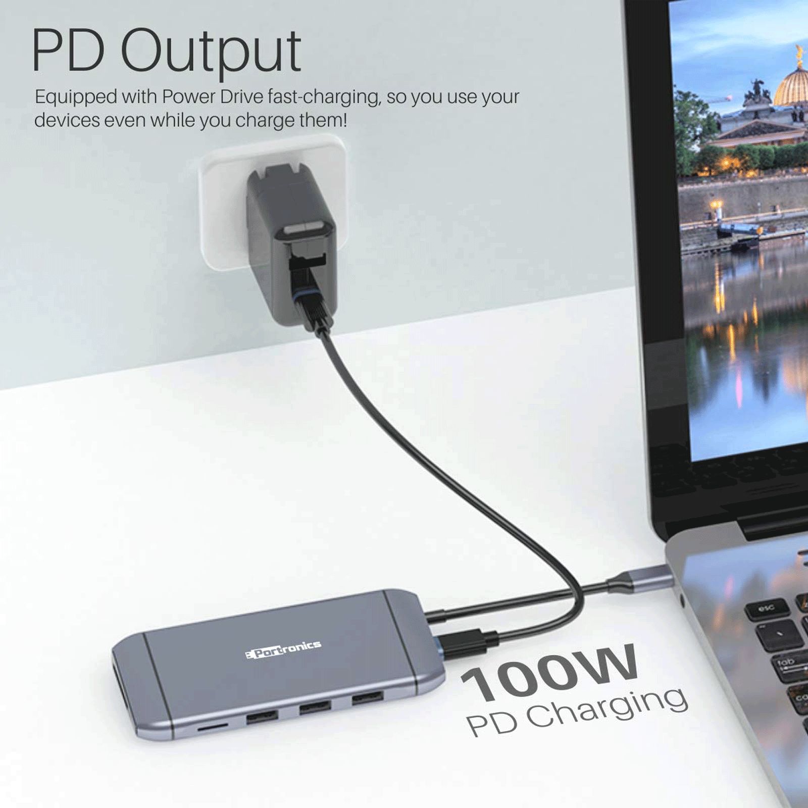 PORTRONICS Mport 9C Type C to Type A, VGA, RJ45, SD Card Slot, HDMI, PD, TF 0.49 Feet (0.15M) 9-in-1 Cable (5 Gbps Data Transfer Speed, Silver)_3