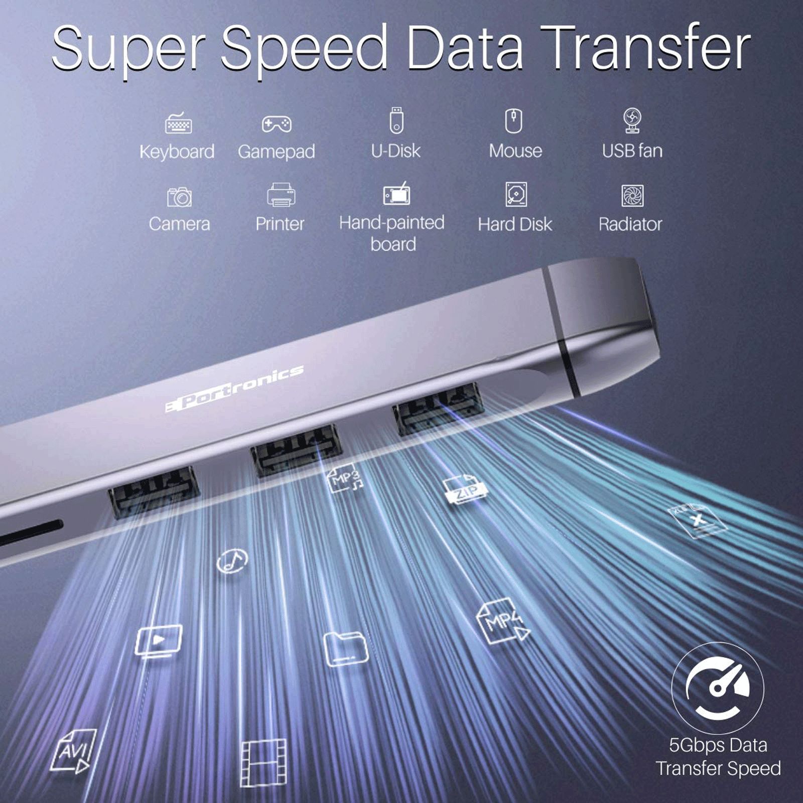 PORTRONICS Mport 9C Type C to Type A, VGA, RJ45, SD Card Slot, HDMI, PD, TF 0.49 Feet (0.15M) 9-in-1 Cable (5 Gbps Data Transfer Speed, Silver)_5