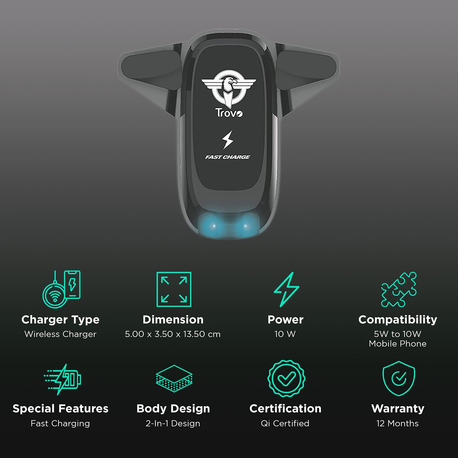 Trovo TWH-100 10W Micro USB Fast Car Charger (Adapter Only, 360 Degree Rotatable, Black) Trovo TWH-100 10W Micro USB Fast Car Charger (Adapter Only, 360 Degree Rotatable, Black)_2