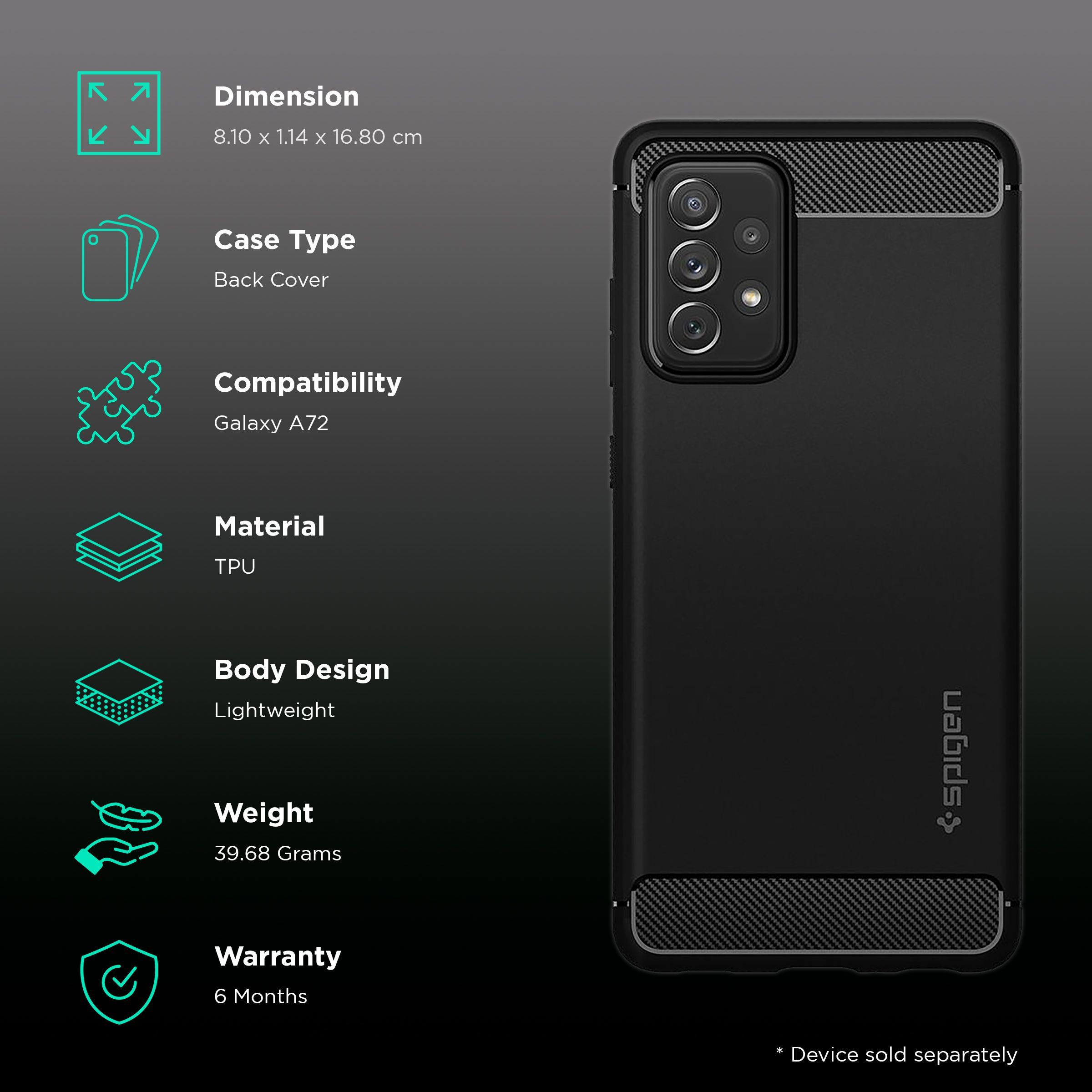 spigen Rugged Armor TPU Back Cover for SAMSUNG Galaxy A72 (Wireless Charging Compatible, Matte Black)_2