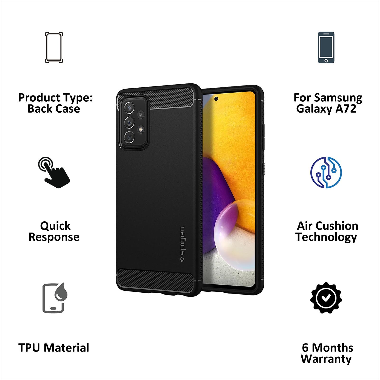 spigen Rugged Armor TPU Back Cover for SAMSUNG Galaxy A72 (Wireless Charging Compatible, Matte Black)_8