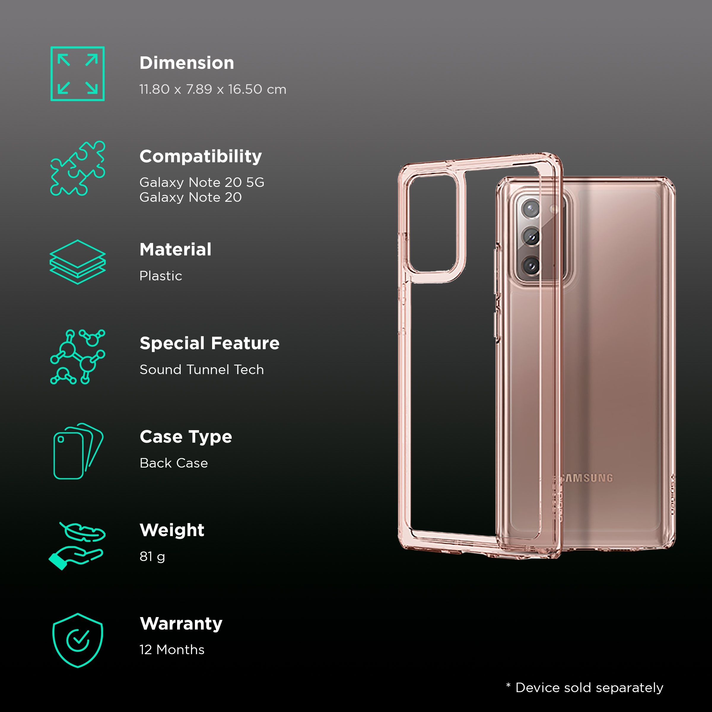 spigen Crystal Hybrid Plastic Back Cover for SAMSUNG Galaxy Note 20, Note 20 5G (Wireless Charging Compatible, Bronze)_2