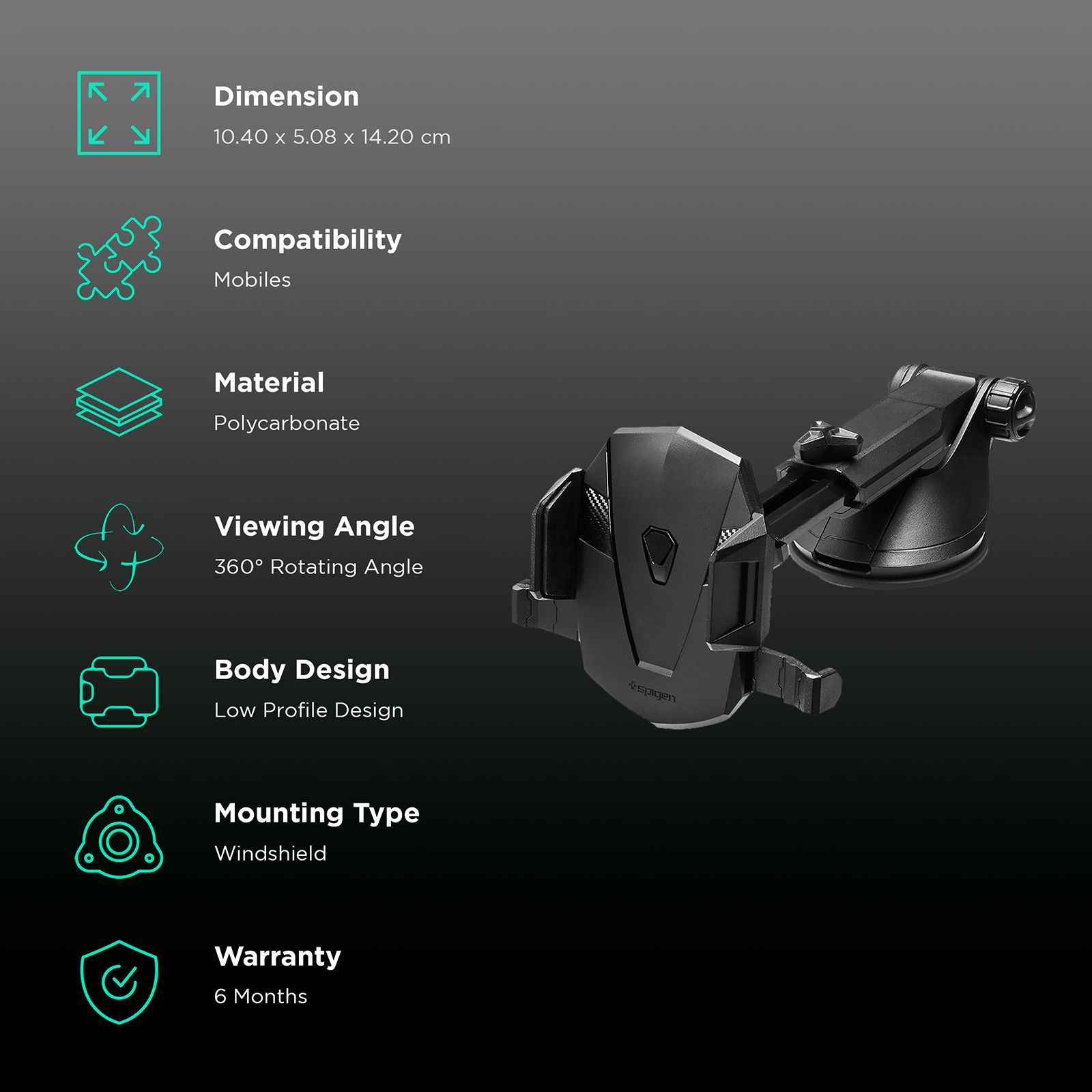 spigen Dashboard Mobile Holder (Telescopic Arm, 000CG20917, Black)_3