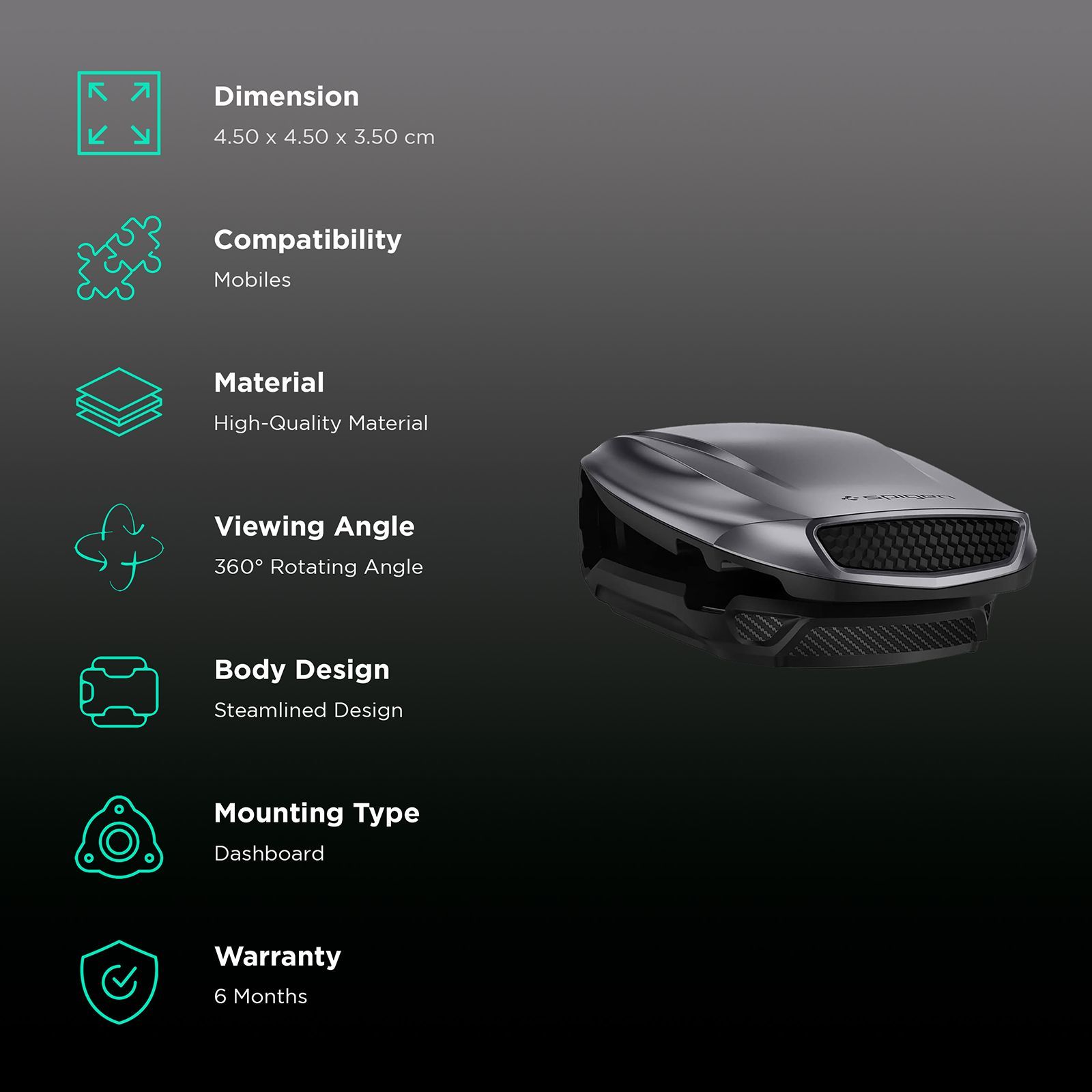 spigen Dashboard Mobile Holder (Steamlined Design, 000CG21774, Steel Grey)_3