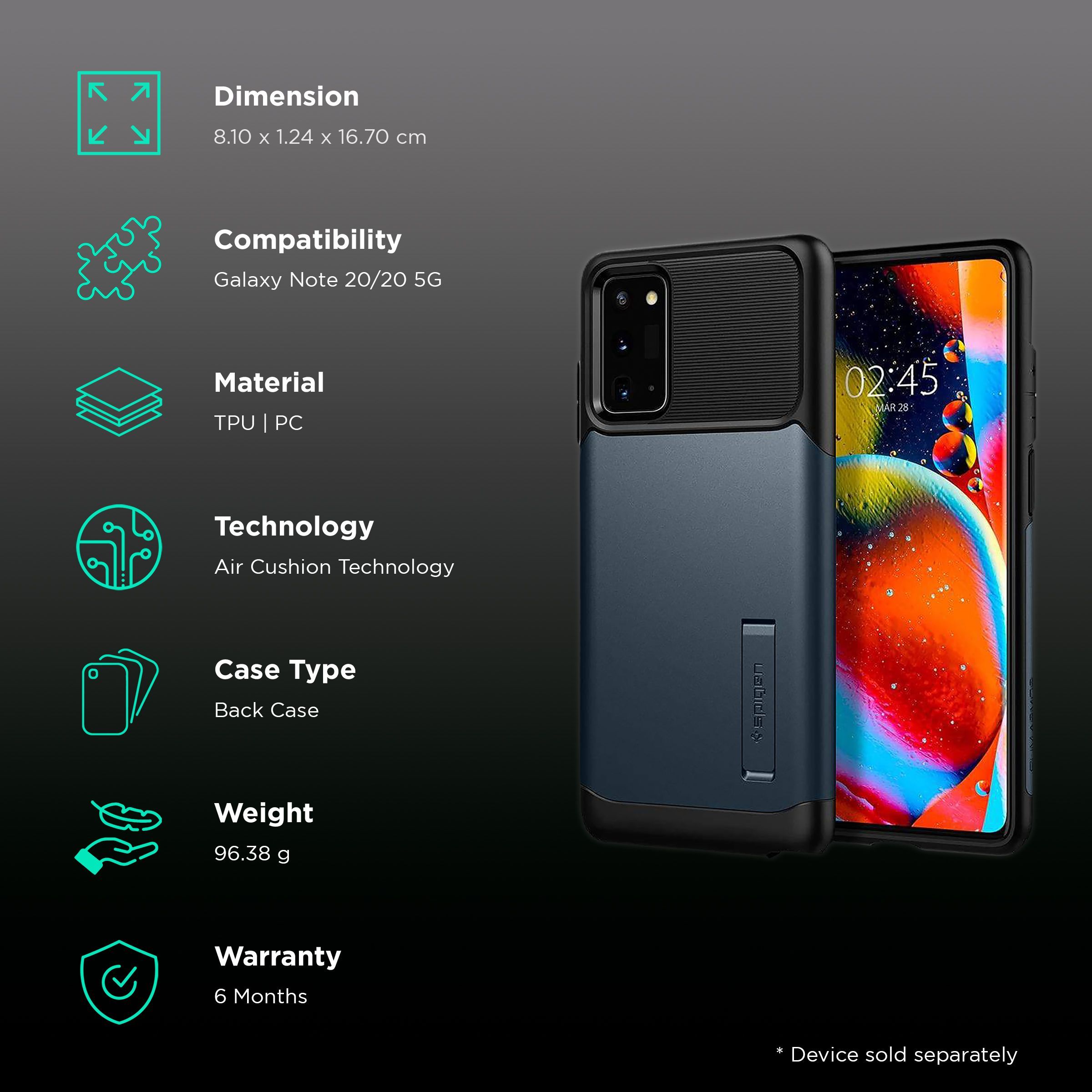 spigen Slim Armor TPU & Polycarbonate Back Case with Stand for SAMSUNG Galaxy Note 20 (Wireless Charging Compatible, Metal)_2