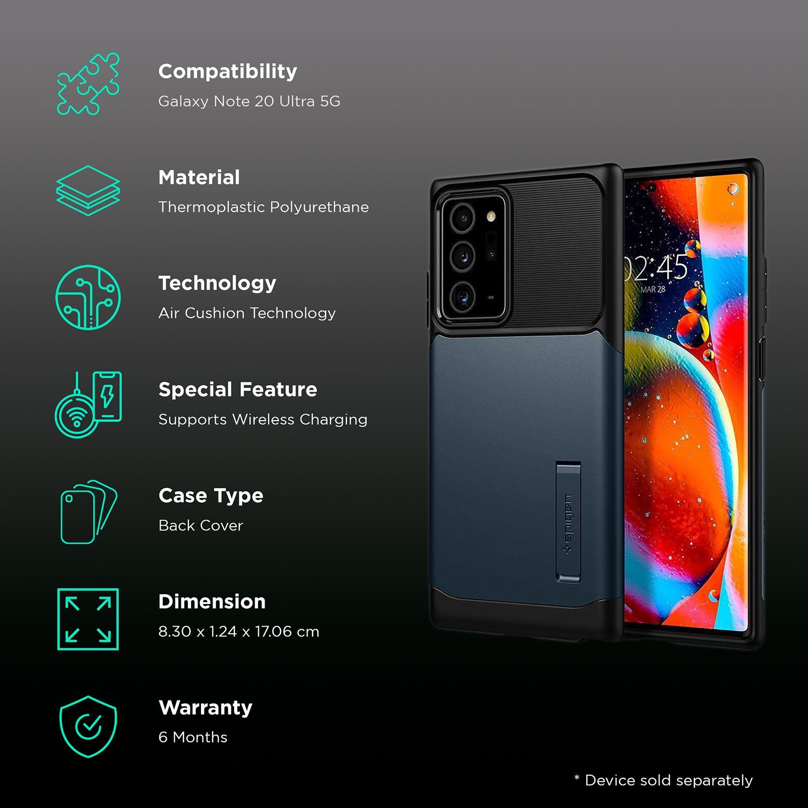 spigen Slim Armor Hard Polycarbonate & TPU Back Case for SAMSUNG Galaxy Note 20 Ultra 5G (Built-in Kickstand, Metal Slate)_2