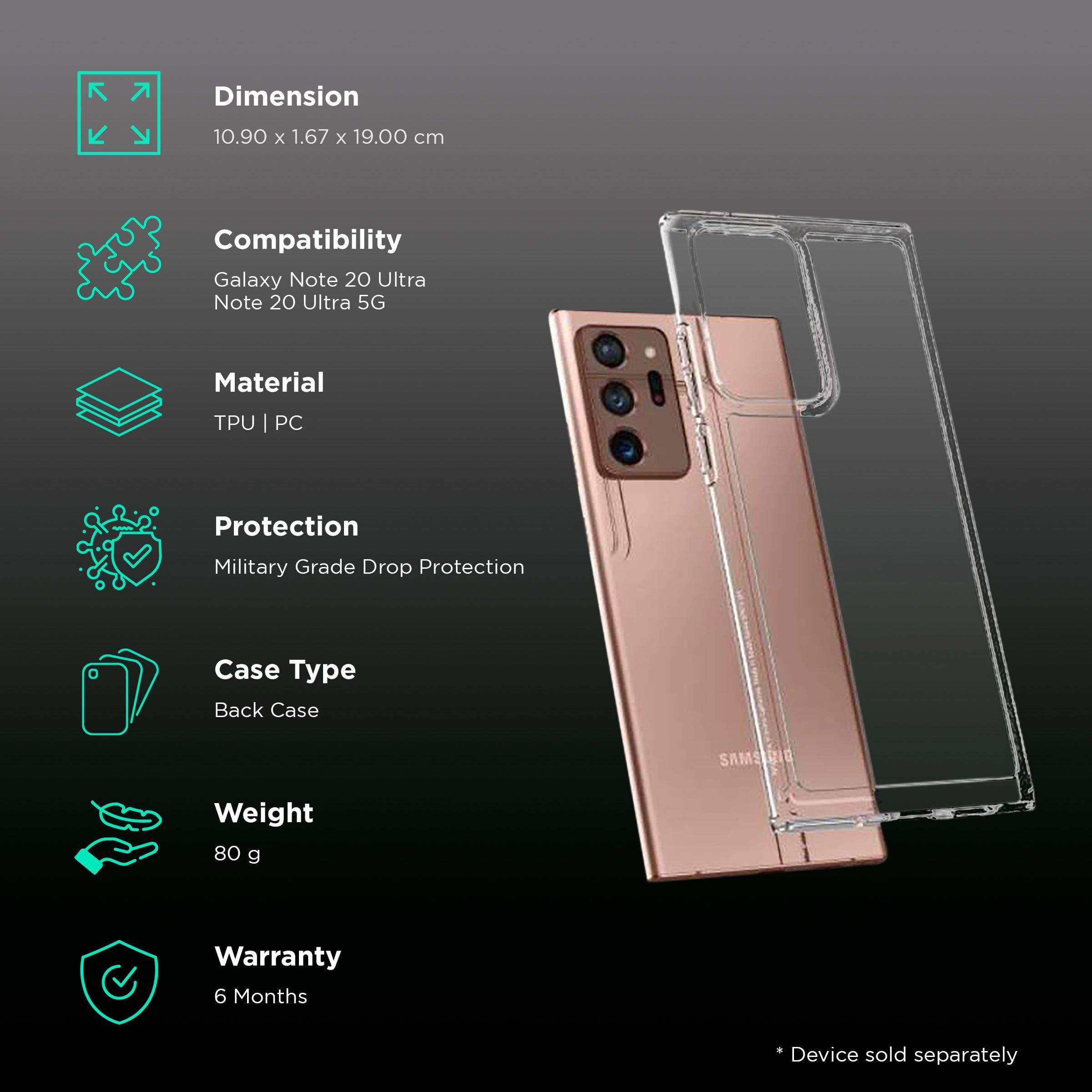 spigen Crystal Hybrid TPU & Polycarbonate Back Cover for SAMSUNG Galaxy Note 20 Ultra, Note 20 Ultra 5G (Mil Grade Certified, Clear)_2