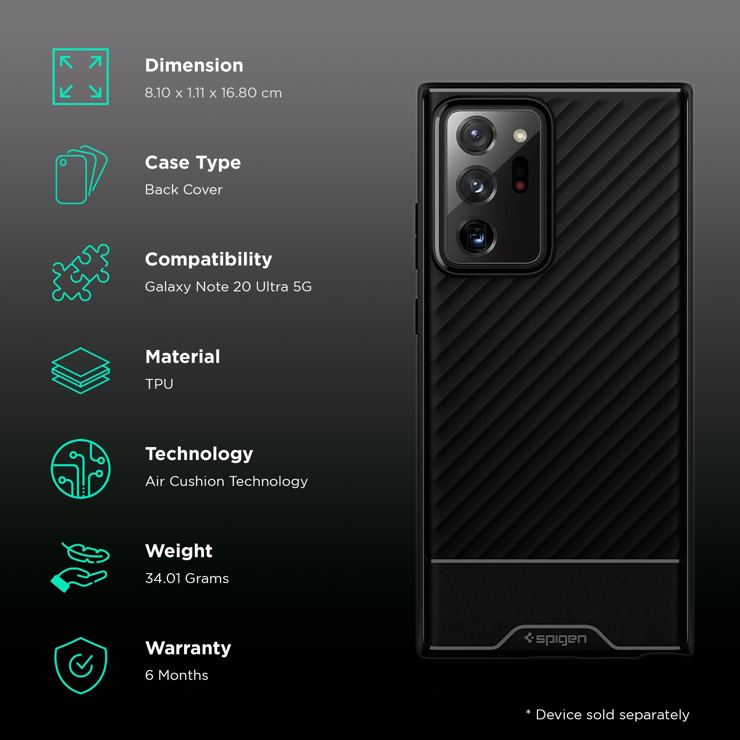 spigen Core Armor Polycarbonate Back Cover for SAMSUNG Galaxy Note 20 Ultra (Wireless Charging Compatible, Matte Black)_2