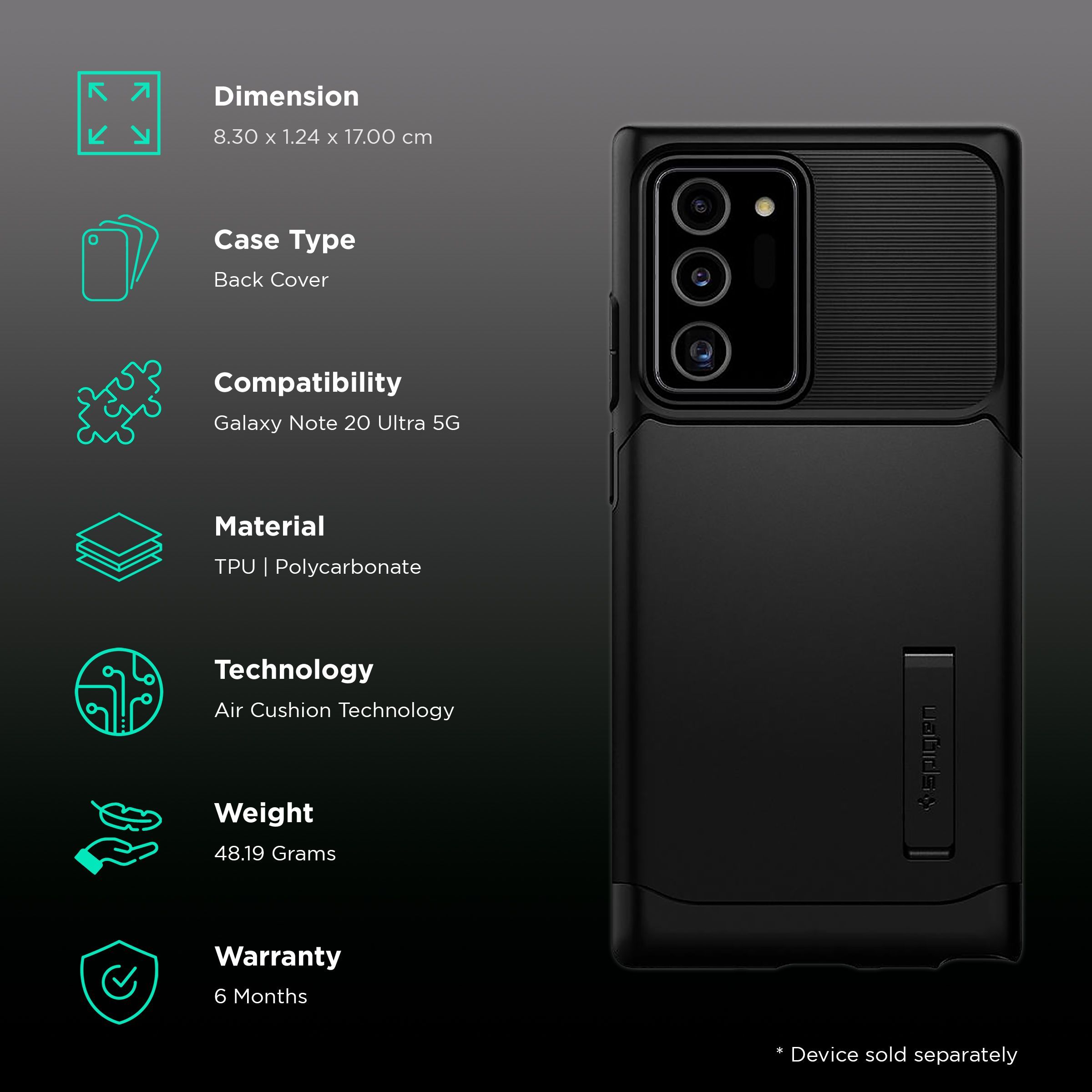 spigen Slim Armor Hard TPU & Polycarbonate Back Cover for SAMSUNG Galaxy Note 20 Ultra (Wireless Charging Compatible, Black)_2