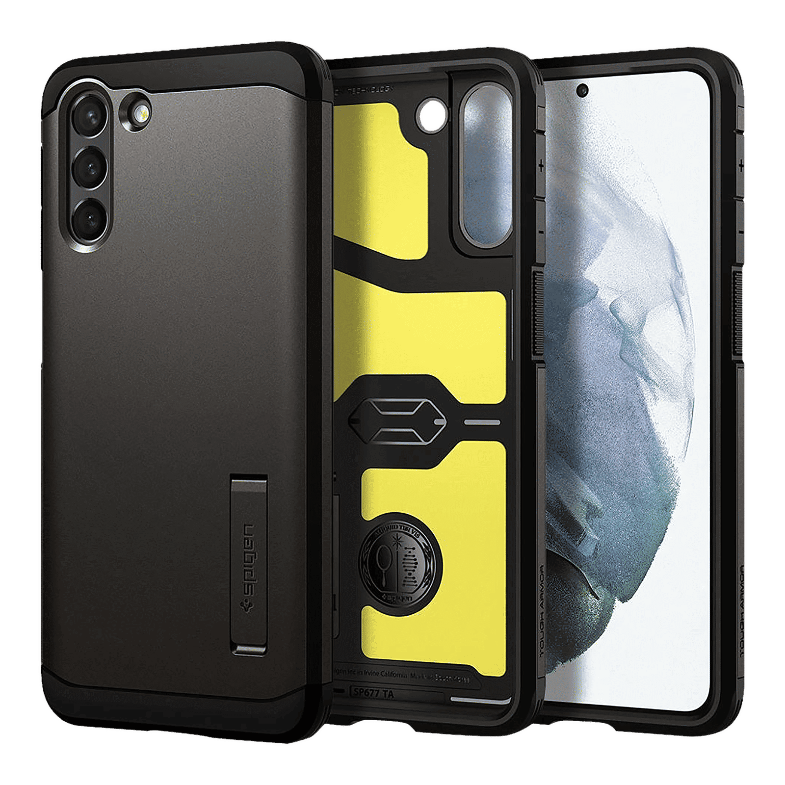 spigen Tough Armor TPU & Polycarbonate Back Case with Stand for SAMSUNG Galaxy S21 (Wireless Charging Compatible, Gunmetal)_1