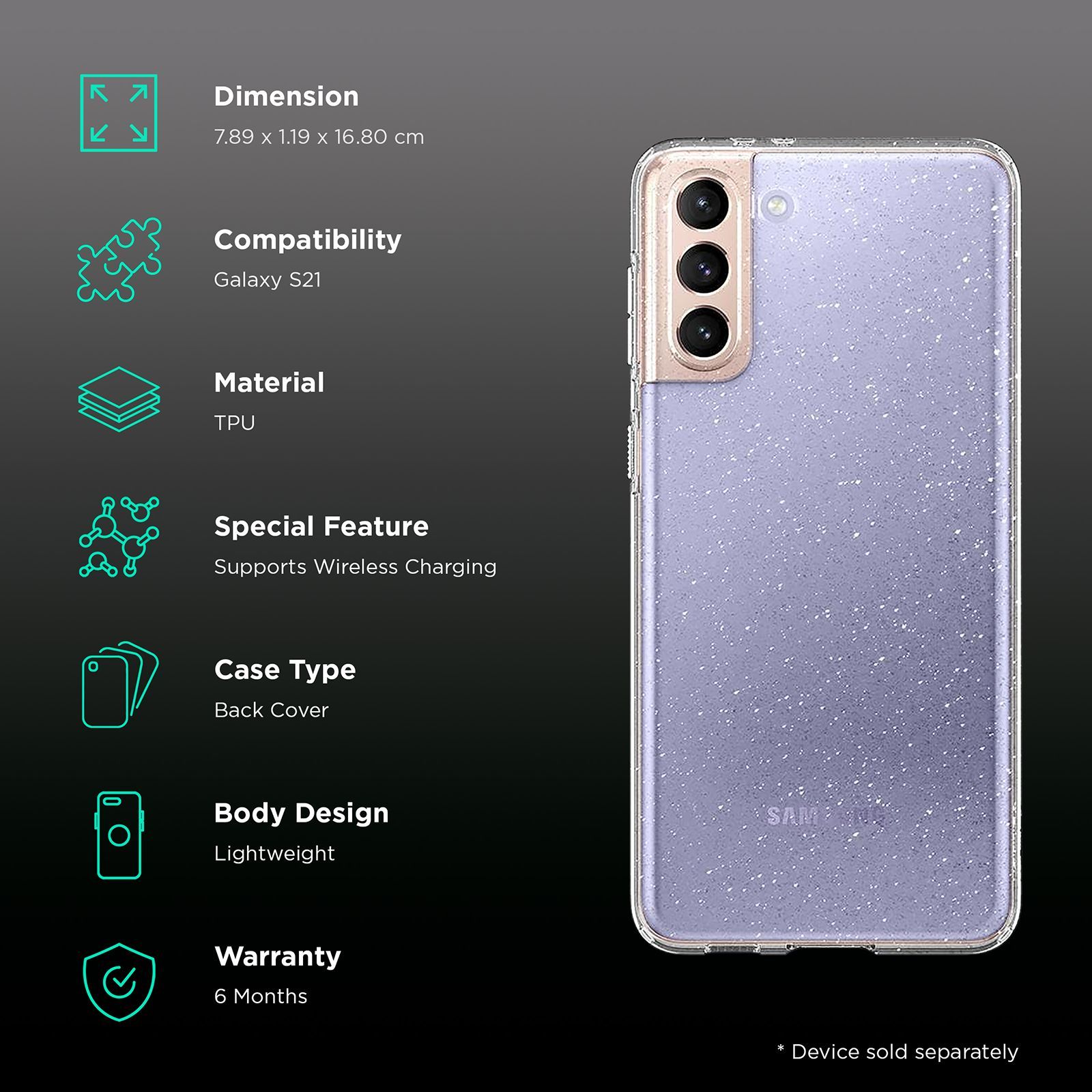 spigen Liquid Crystal Glitter TPU Back Cover for SAMSUNG Galaxy S21 (Wireless Charging Compatible, Crystal Quartz)_2
