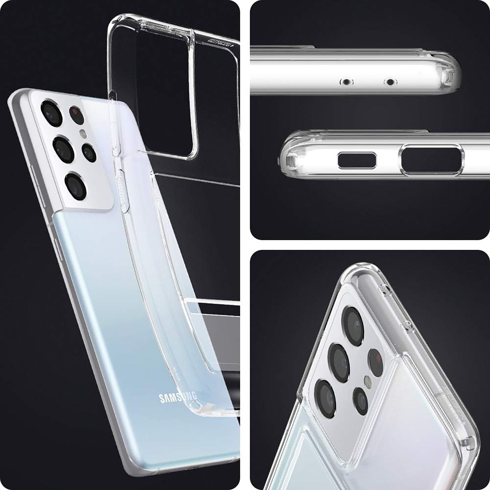 spigen Crystal Slot TPU Back Cover for SAMSUNG Galaxy S21 Ultra (Air Cushion Technology, Crystal Clear)_16