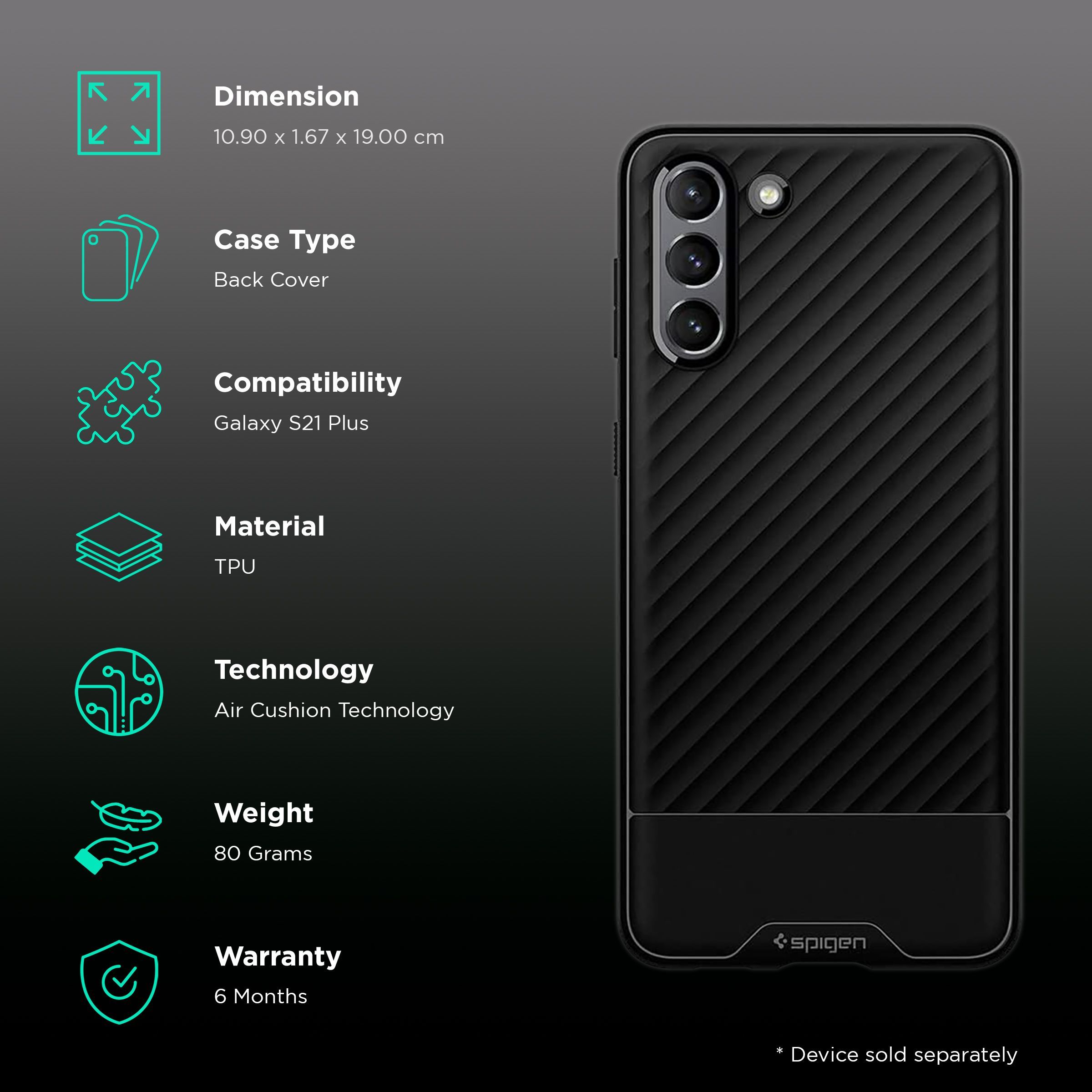 spigen Core Armor Thermoplastic Polyurethane Back Cover for Samsung Galaxy S21 Plus (Air Cushion Technology, Black)_2
