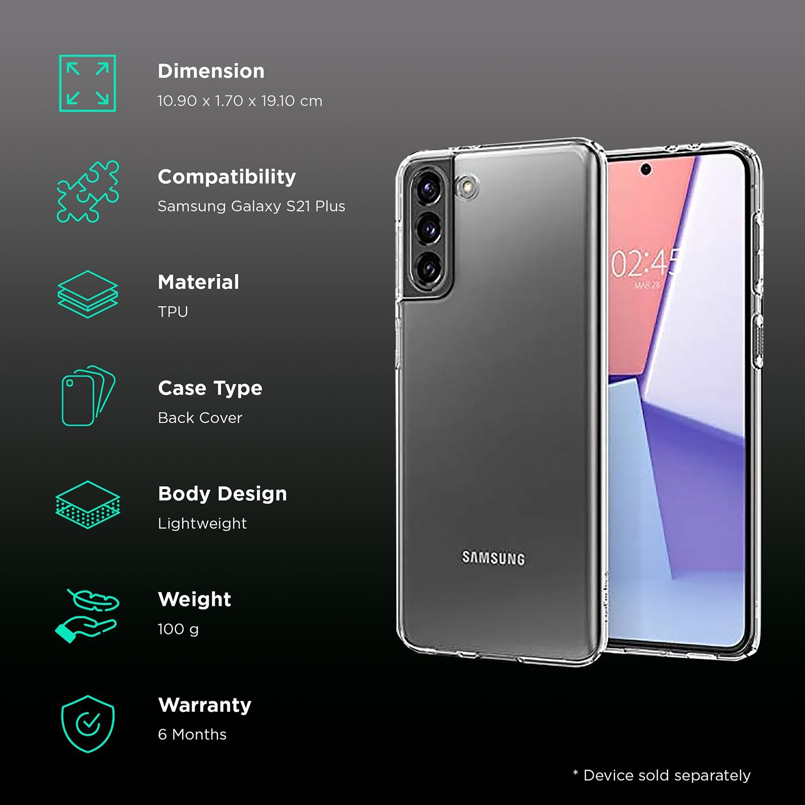 spigen Crystal Flex TPU Back Cover for Samsung Galaxy S21 Plus (Camera Protection, Crystal Clear)_2