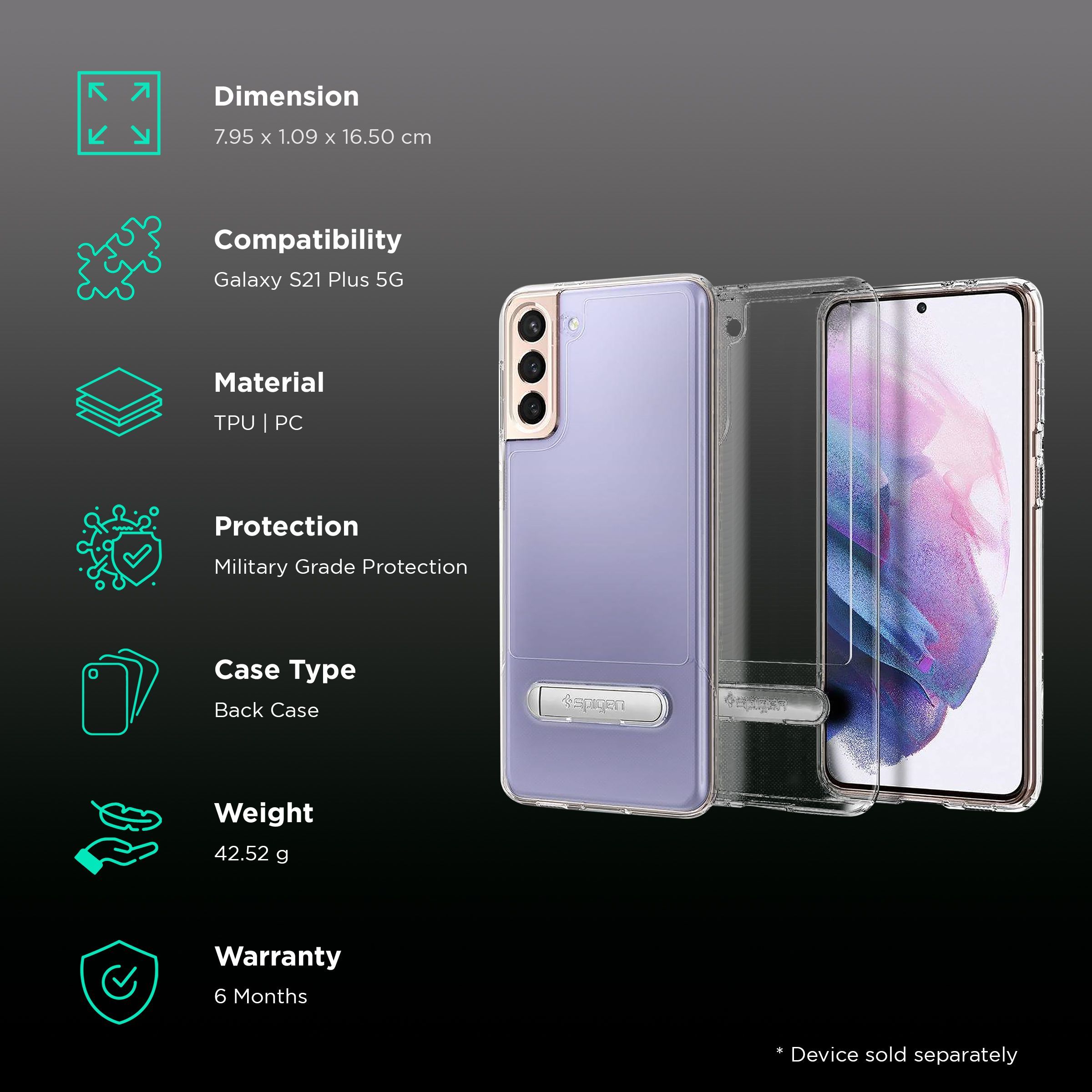 spigen Slim Armor TPU & Polycarbonate Back Case with Stand for SAMSUNG Galaxy S21 Plus (Wireless Charging Compatible, Crystal Clear)_2