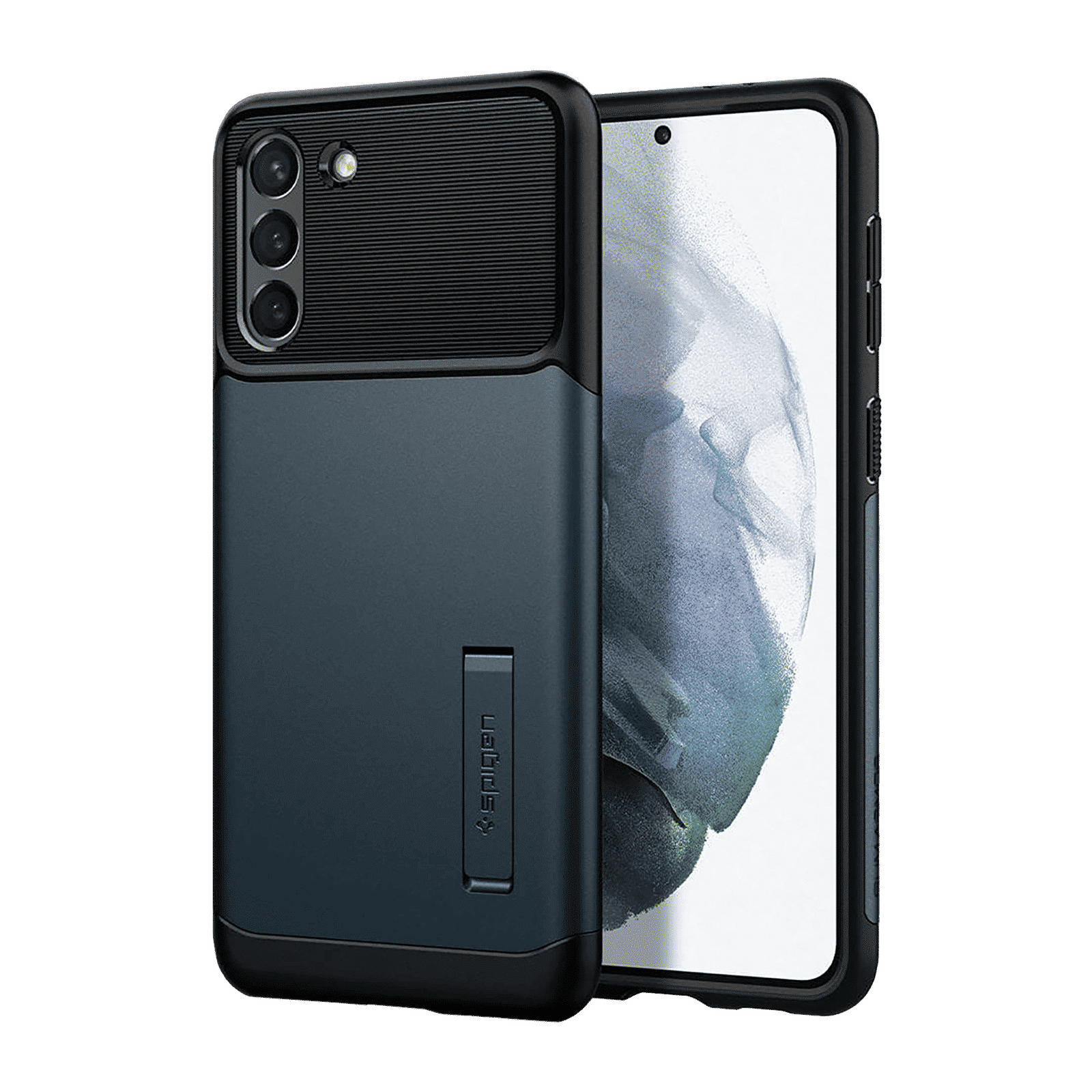 spigen Slim Armor TPU & Polycarbonate Back Case with Stand for SAMSUNG Galaxy S21 Plus (Wireless Charging Compatible, Metal Slate)_1