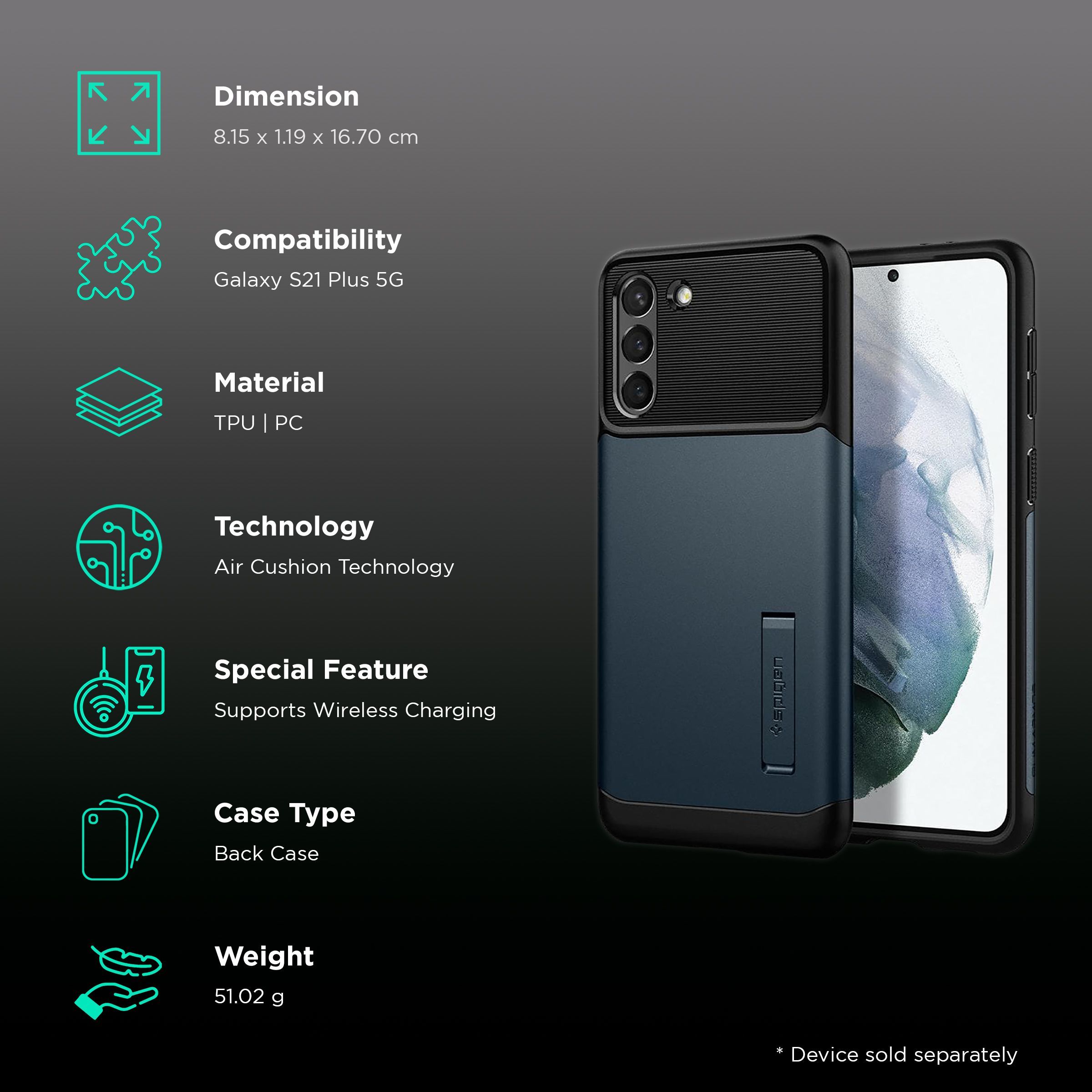 spigen Slim Armor TPU & Polycarbonate Back Case with Stand for SAMSUNG Galaxy S21 Plus (Wireless Charging Compatible, Metal Slate)_2