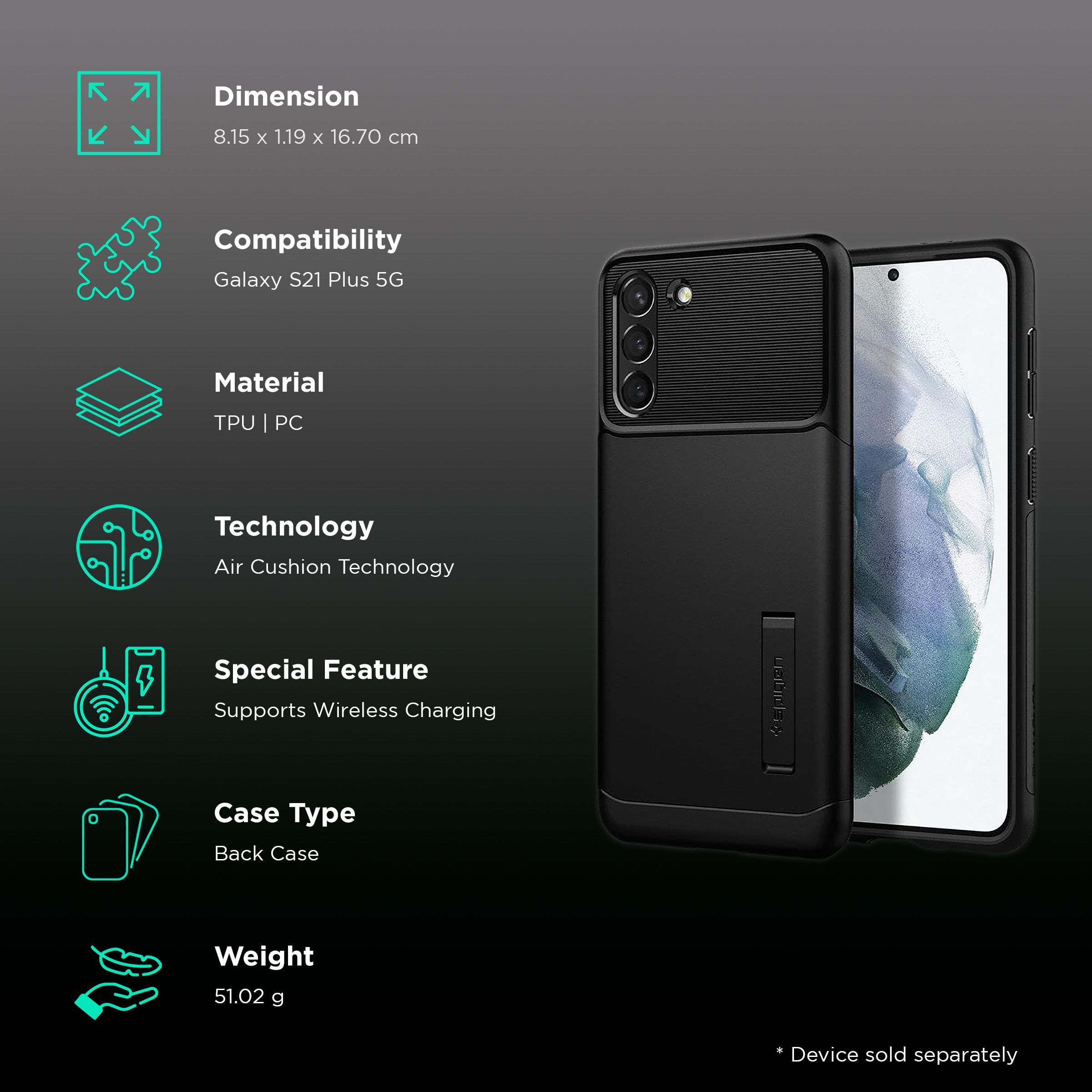 spigen Slim Armor TPU & Polycarbonate Back Case with Stand for SAMSUNG Galaxy S21 Plus (Wireless Charging Compatible, Black) spigen Slim Armor TPU & Polycarbonate Back Case with Stand for SAMSUNG Galaxy S21 Plus (Wireless Charging Compatible, Black)_2