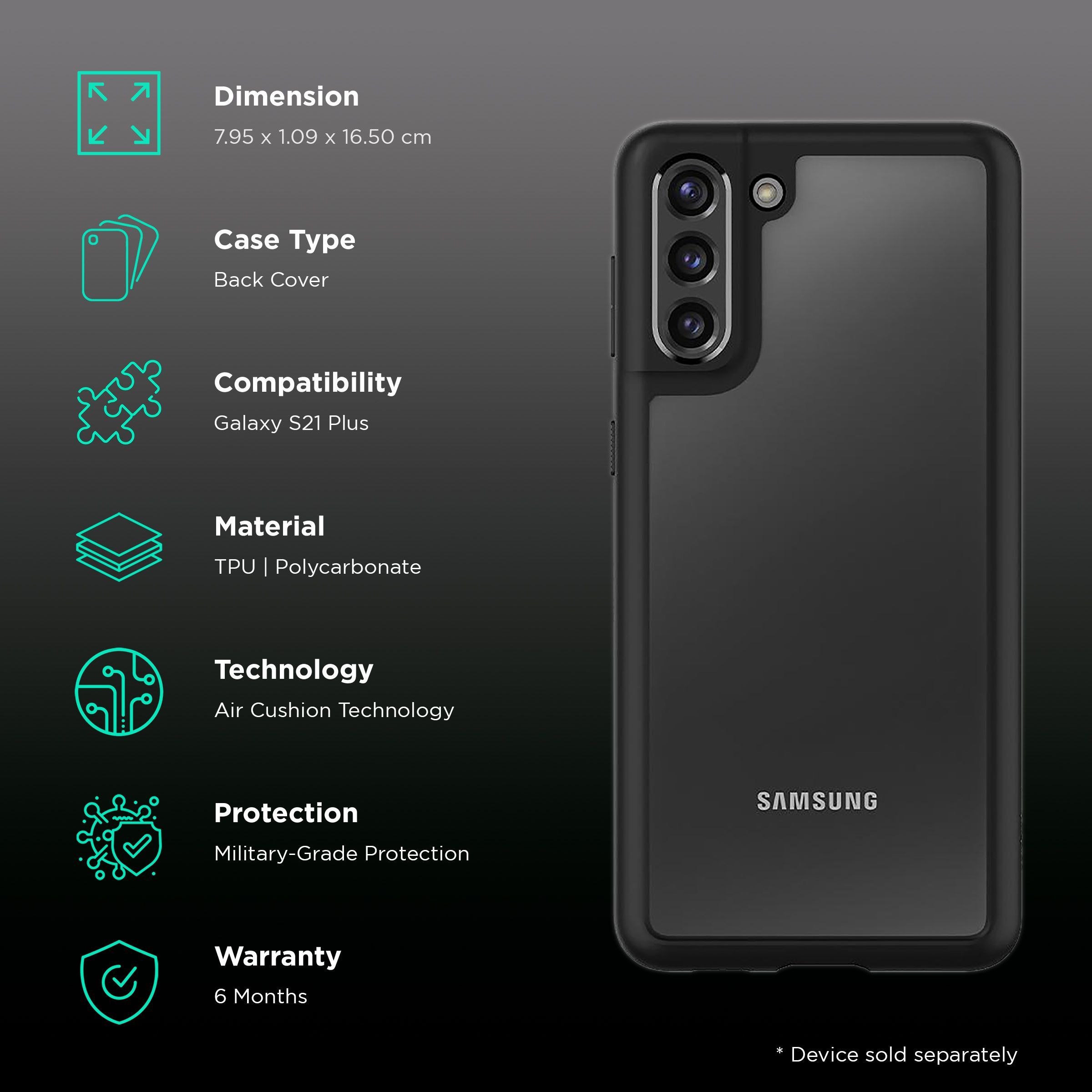 spigen Ultra Hybrid Hard Polycarbonate & TPU Back Cover for SAMSUNG Galaxy S21 Plus (Air Cushion Technology, Matte Black)_2