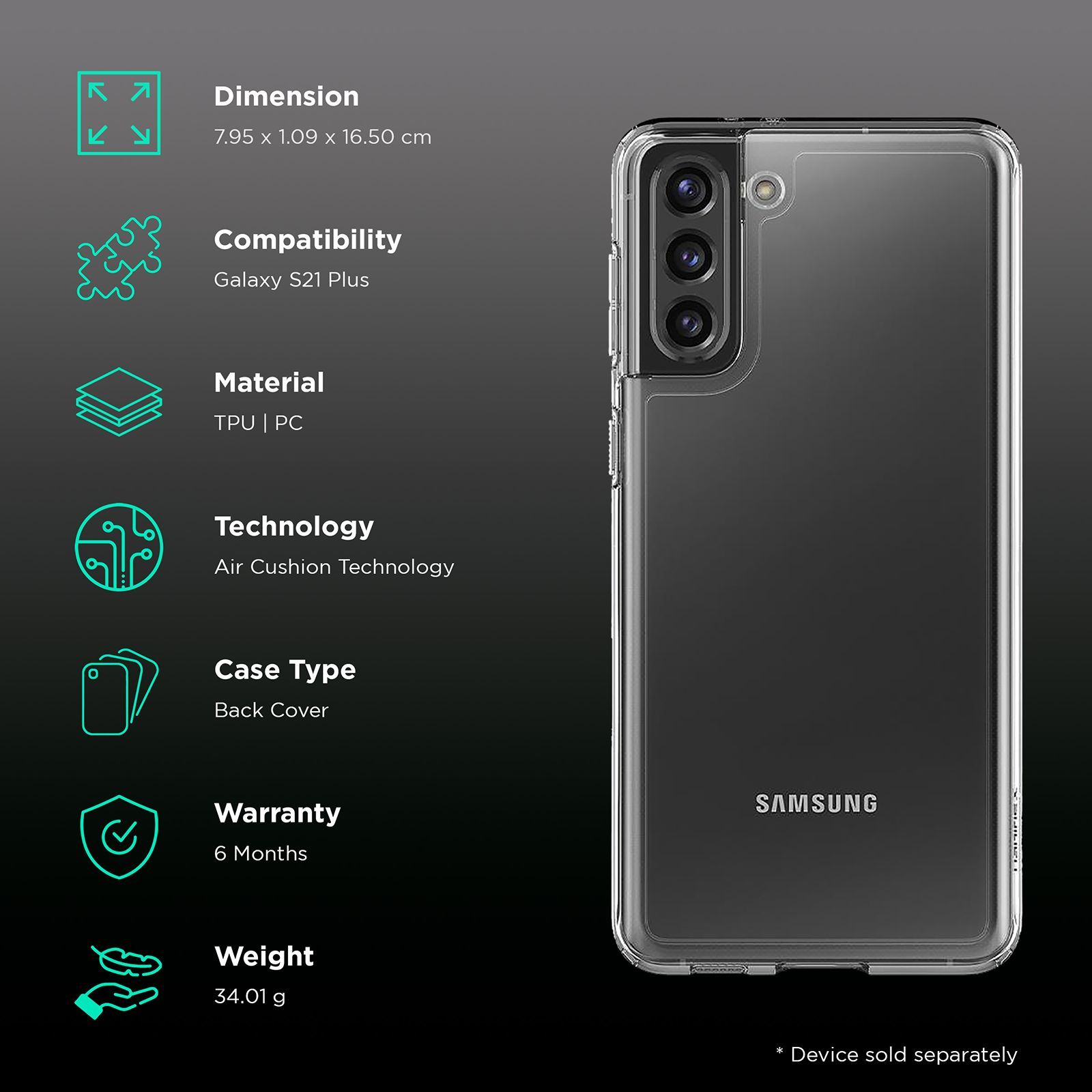 spigen Thin Fit Polycarbonate & TPU Back Cover for SAMSUNG Galaxy S21 Plus (Air Cushion Technology, Crystal Clear)_2