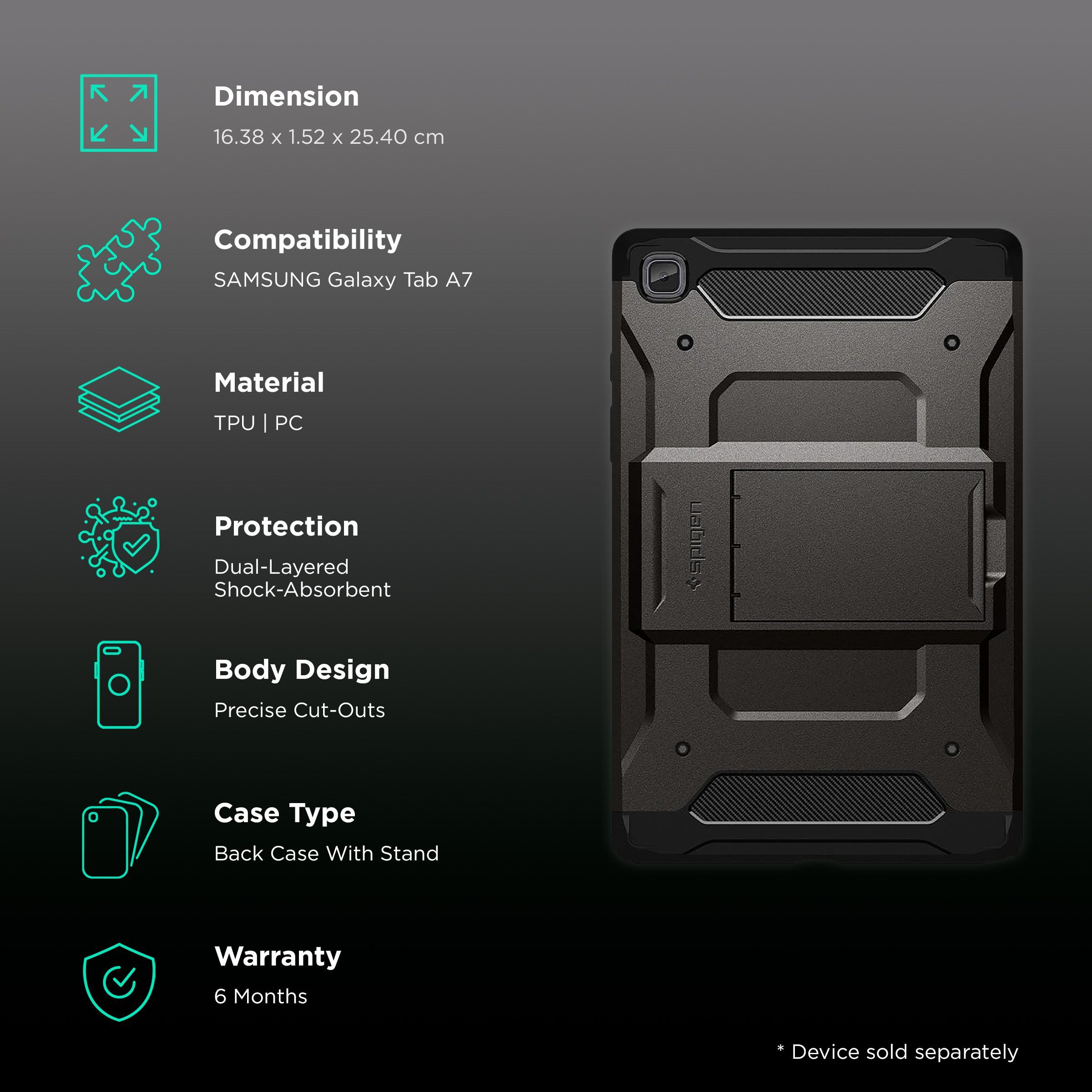 spigen Tough Armor Pro Polycarbonate Back Cover for SAMSUNG Galaxy Tab A7 (Shock Absorbent, Gunmetal)_2