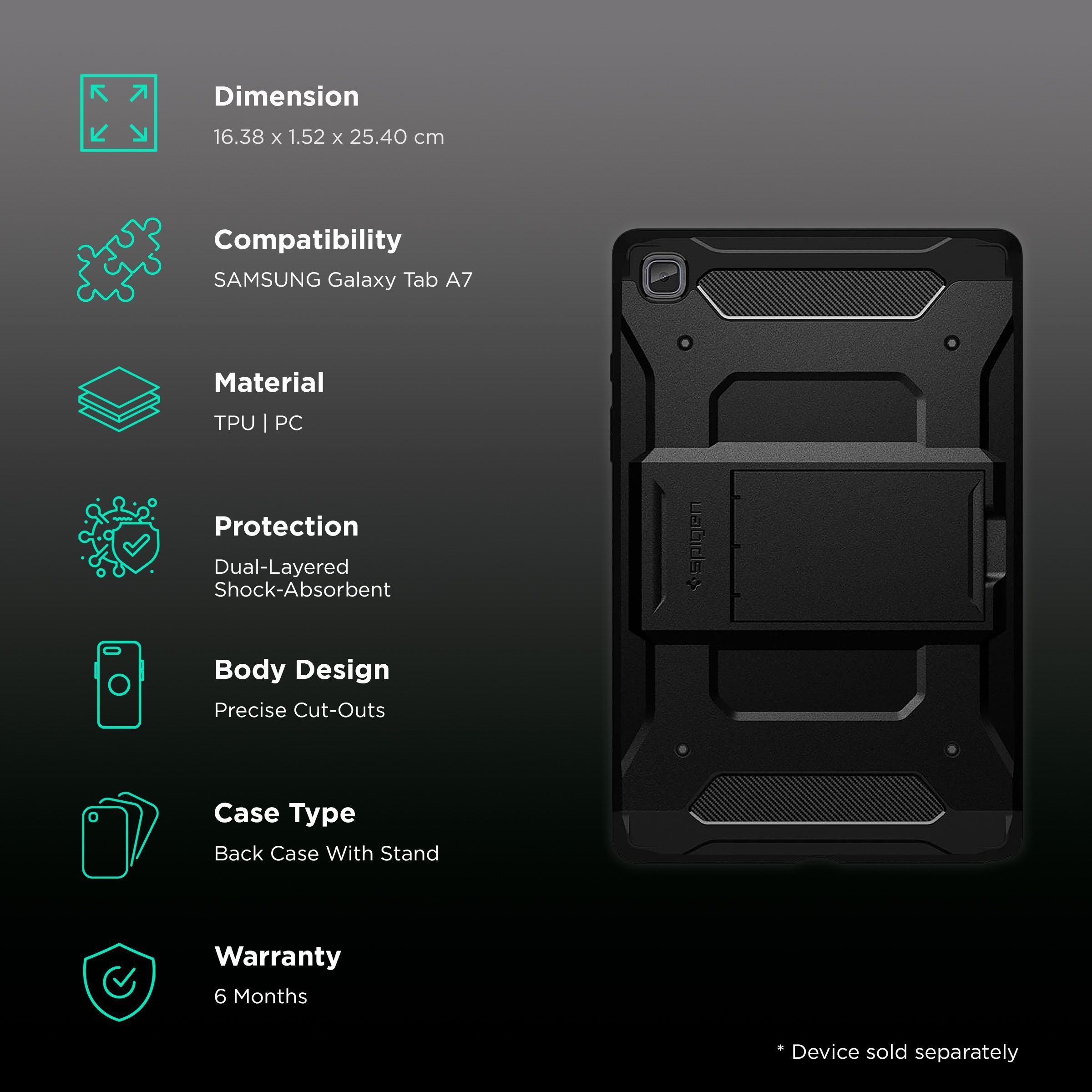 spigen Tough Armor Pro TPU & Polycarbonate Back Cover for SAMSUNG Galaxy Tab A7 (Shock Absorbent, Black)_2