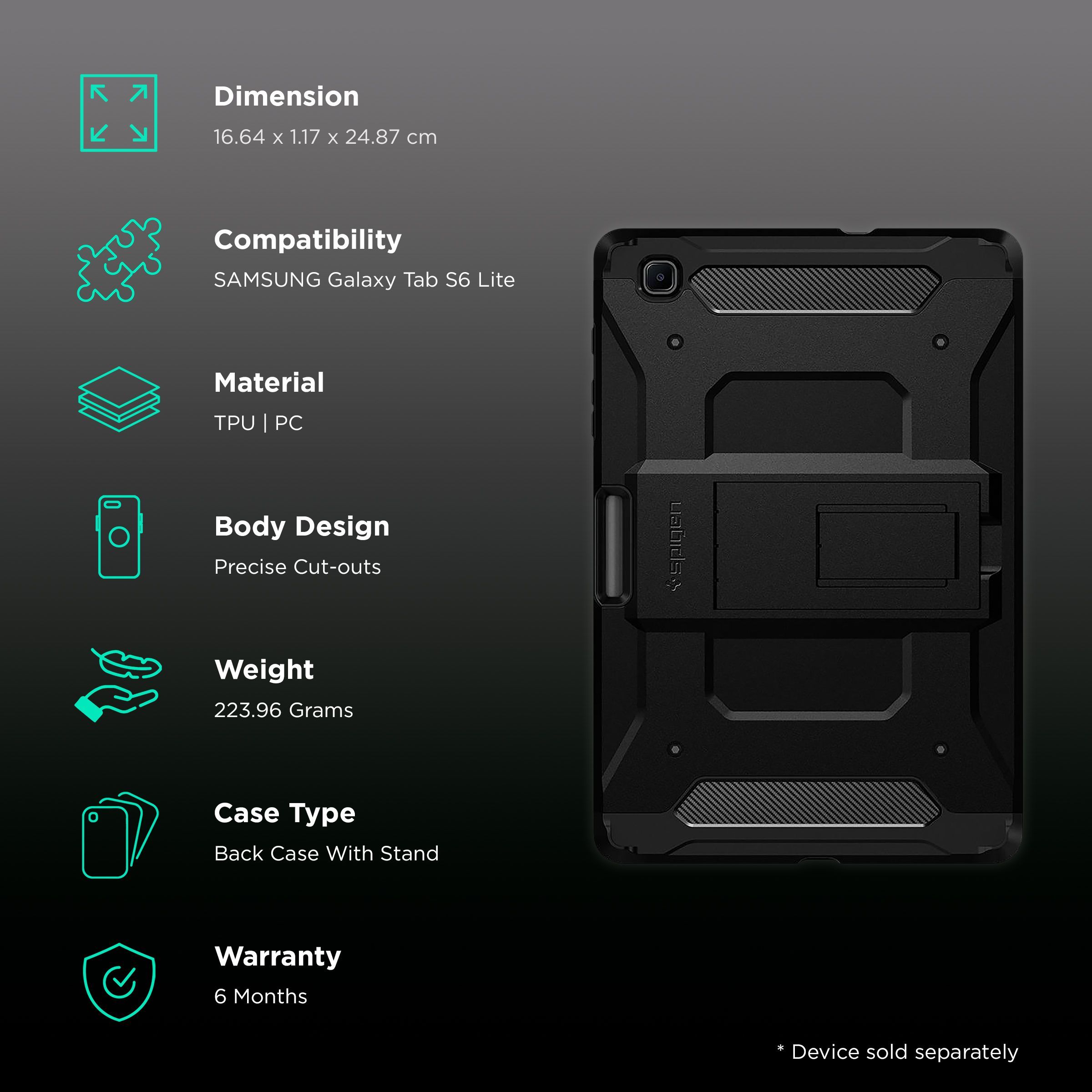 spigen Tough Armor Pro TPU & Polycarbonate Back Cover for SAMSUNG Galaxy Tab S6 Lite (Support S Pen Holder, Black)_2