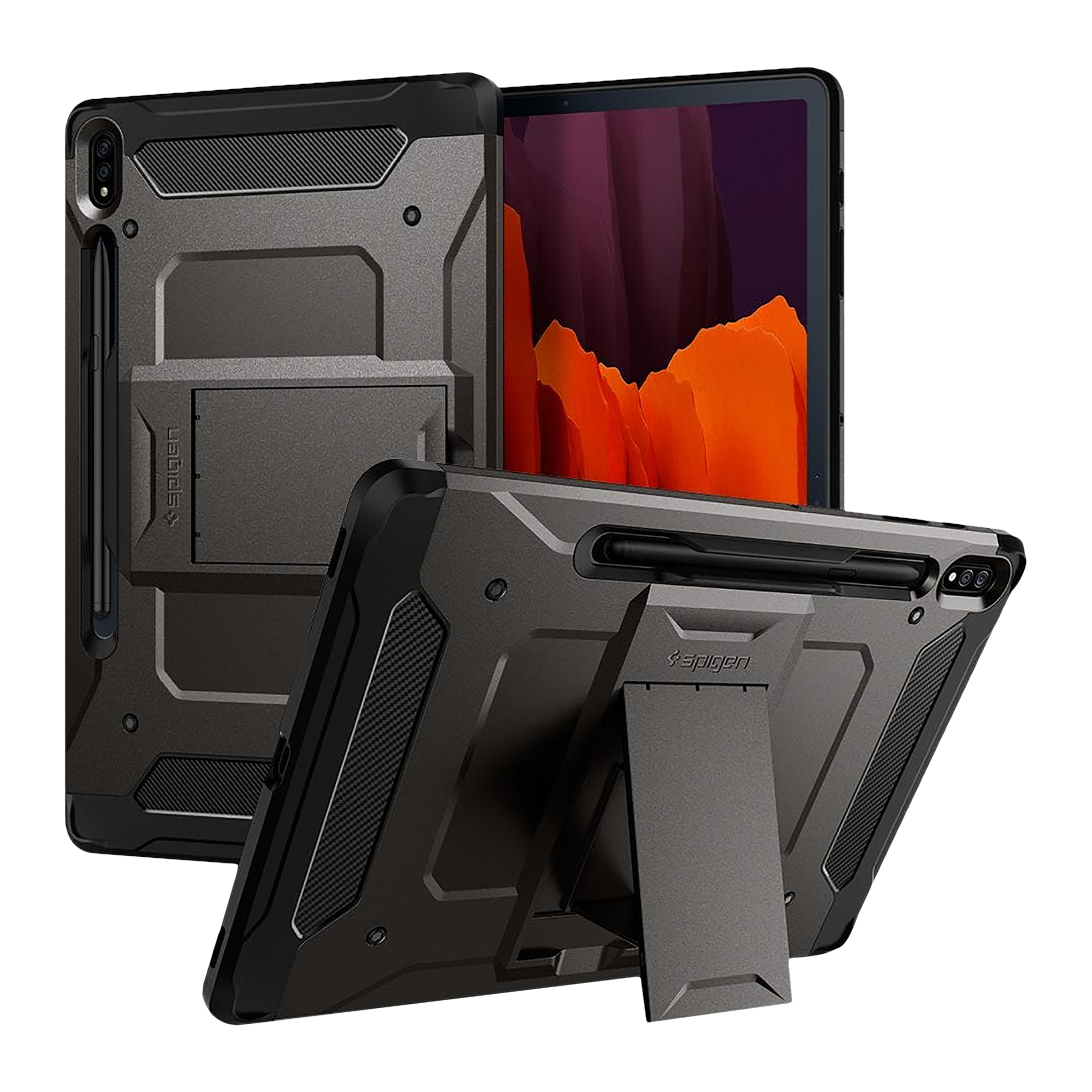 spigen Tough Armor Pro Polycarbonate Back Cover for SAMSUNG Galaxy Tab S8 Plus, Tab S7 Plus (Built-In Pen Storage, Gunmetal)_1