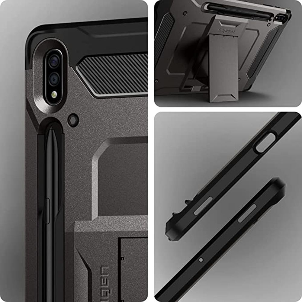 spigen Tough Armor Pro Polycarbonate Back Cover for SAMSUNG Galaxy Tab S8 Plus, Tab S7 Plus (Built-In Pen Storage, Gunmetal)_12