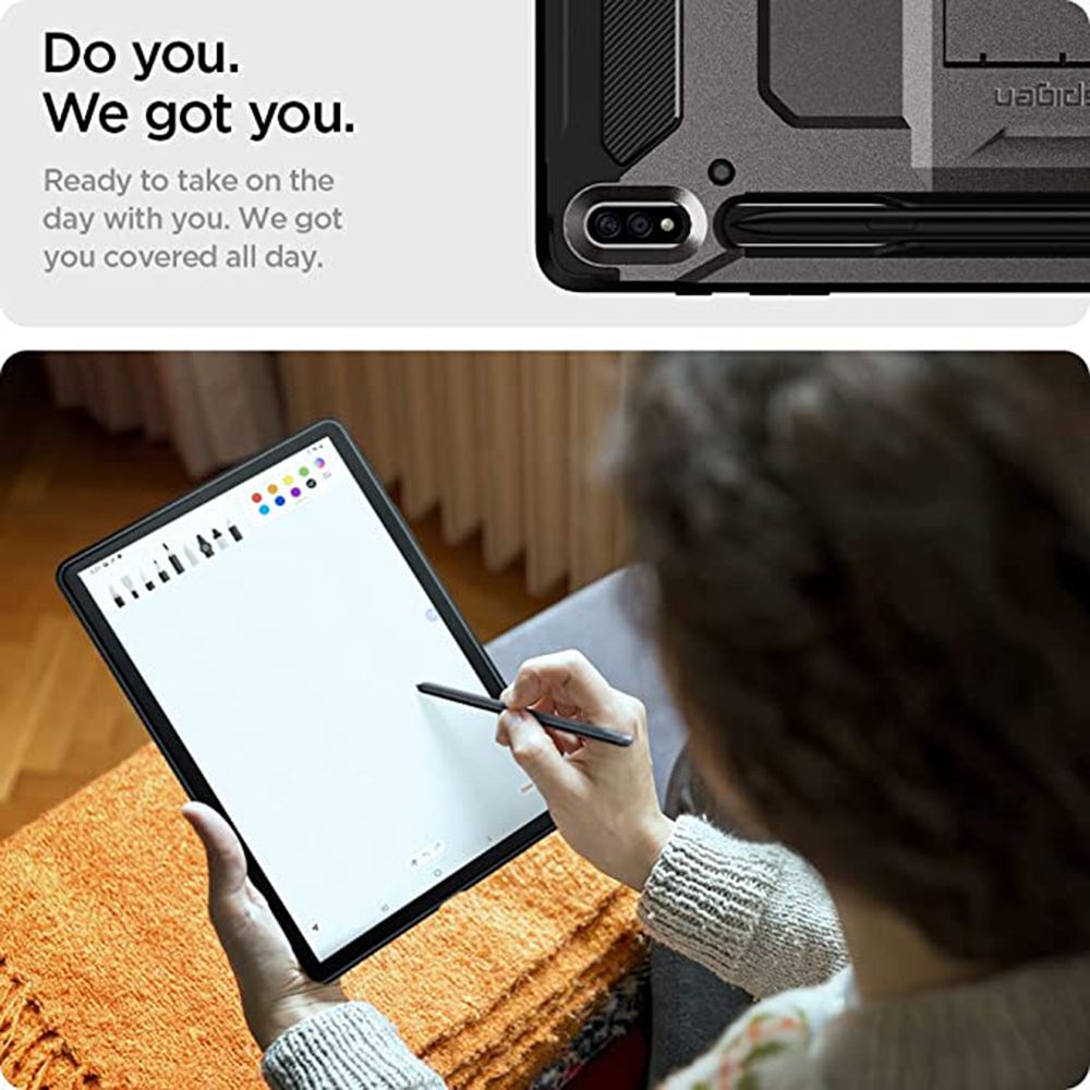 spigen Tough Armor Pro Polycarbonate Back Cover for SAMSUNG Galaxy Tab S8 Plus, Tab S7 Plus (Built-In Pen Storage, Gunmetal)_13