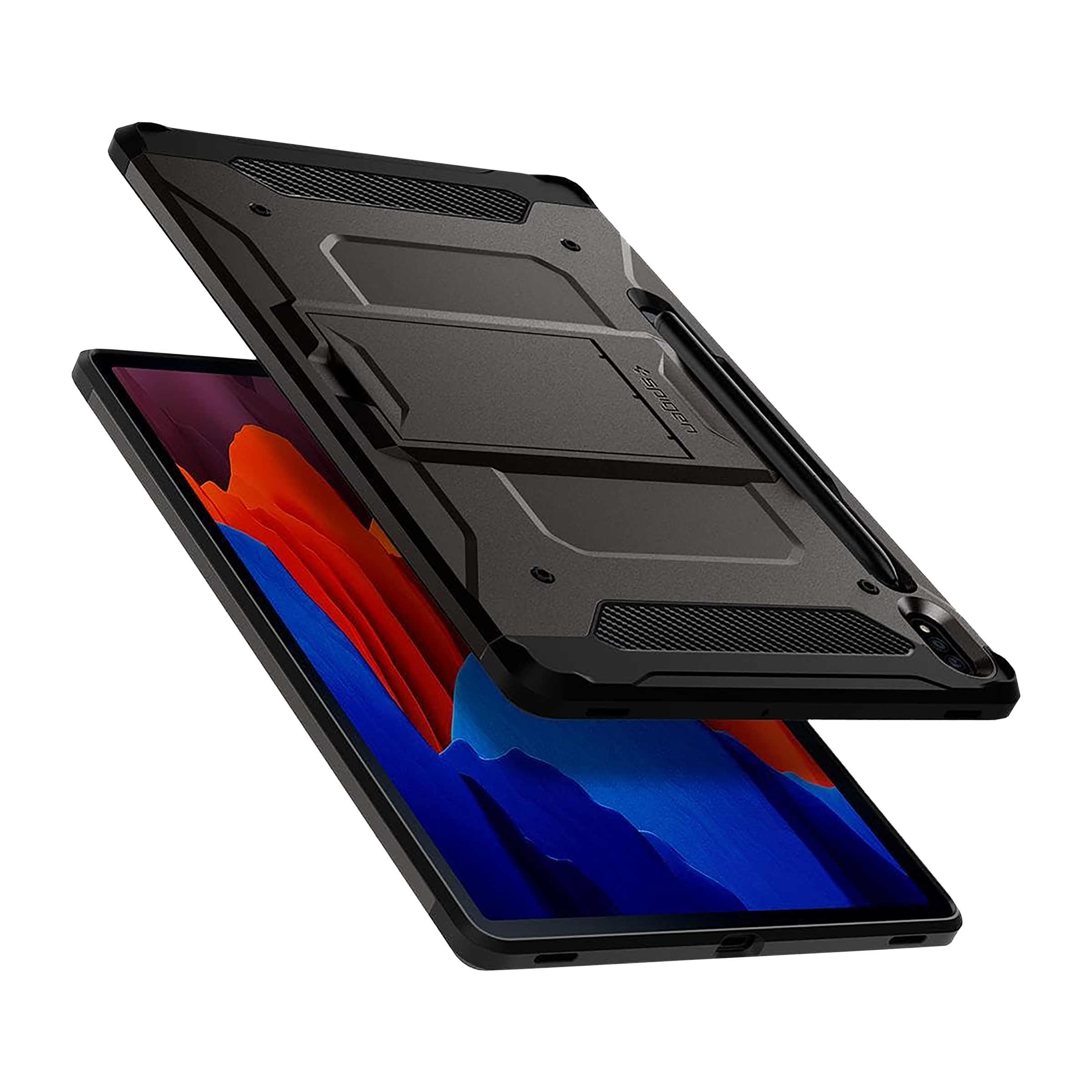 spigen Tough Armor Pro Polycarbonate Back Cover for SAMSUNG Galaxy Tab S8 Plus, Tab S7 Plus (Built-In Pen Storage, Gunmetal)_18