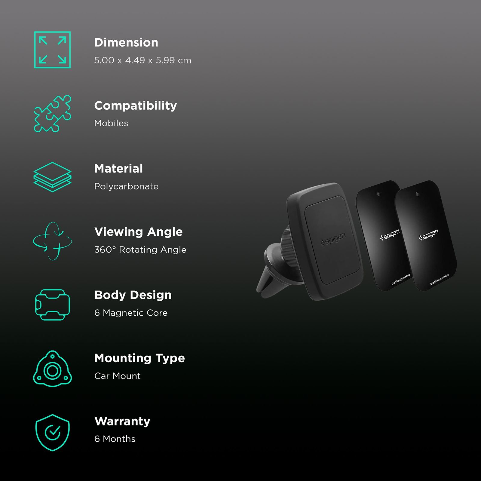 spigen Dashboard Mobile Holder (360 Rotation, 000CD20115, Black)_3