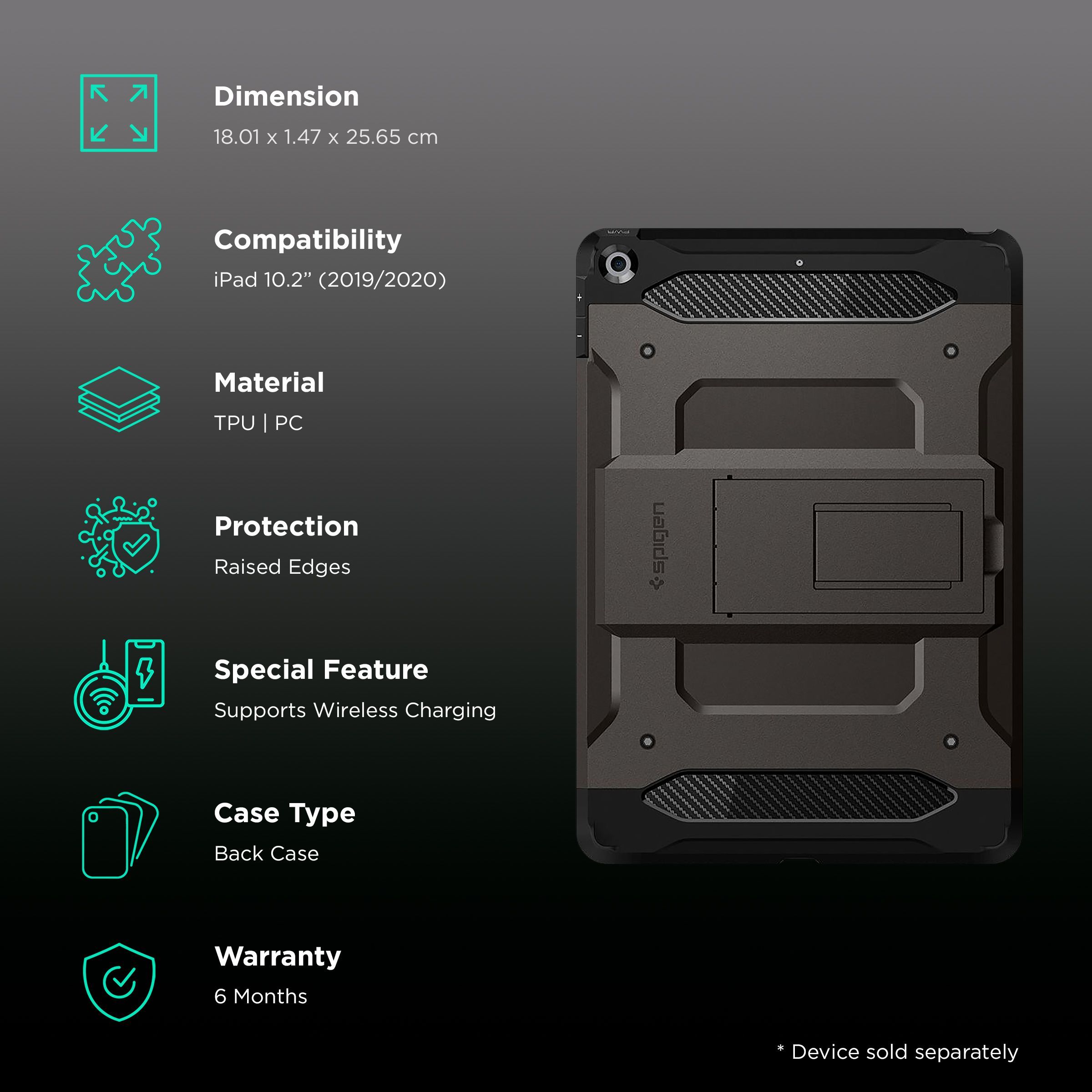 spigen Tough Armor TECH Polycarbonate Back Cover for Apple iPad 10.2 Inch (Shock Absorption, Gunmetal)_2