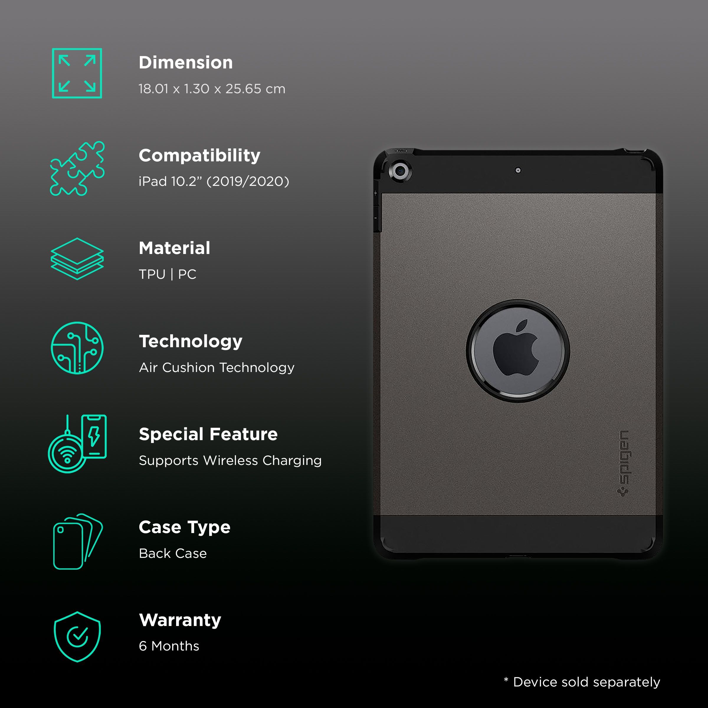 spigen Tough Armor Hard Polycarbonate Back Cover for Apple iPad 10.2 Inch (2021/2020/2019) (Dual Layered Back Protection, Gunmetal)_2