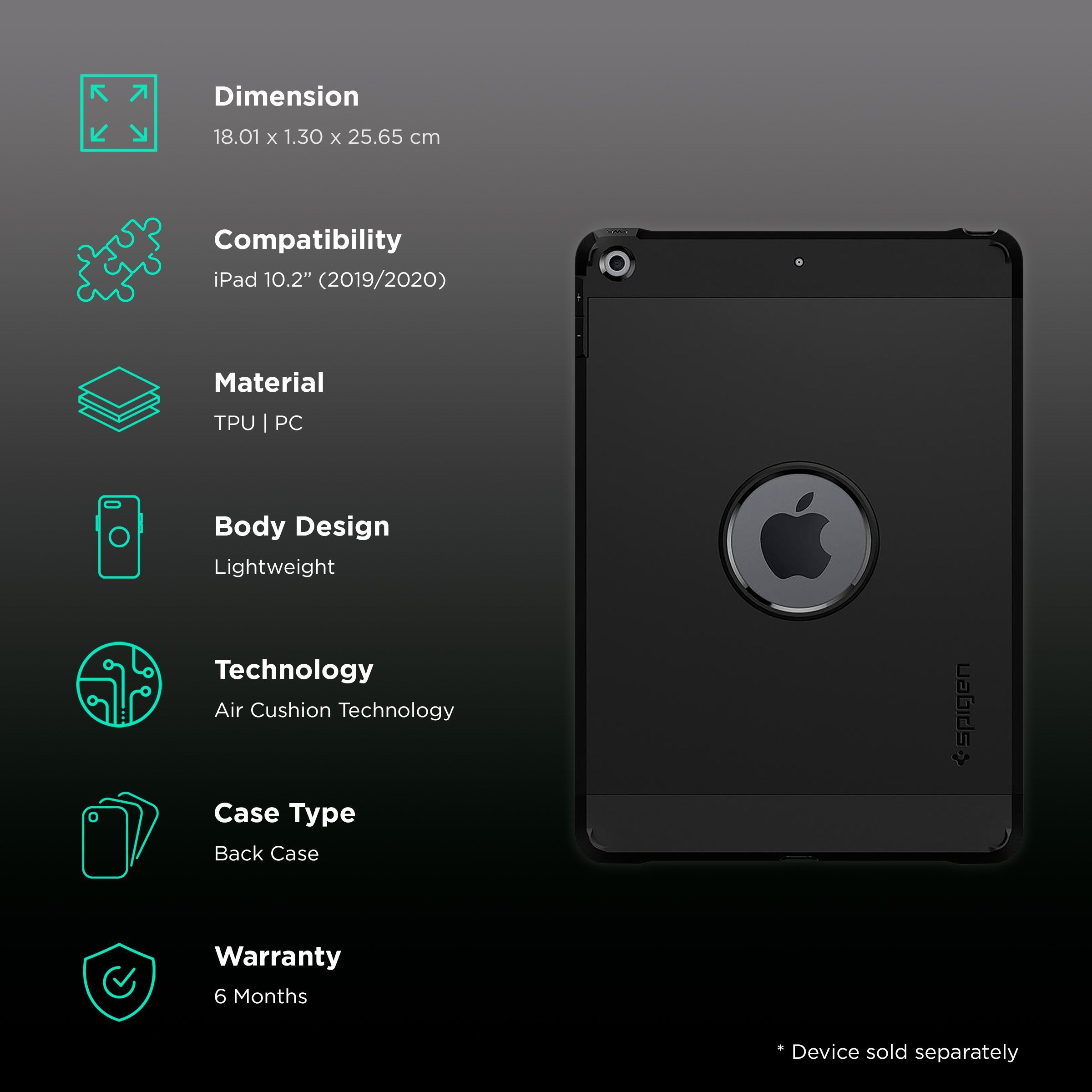 spigen Tough Armor Hard Polycarbonate Back Cover for Apple iPad 10.2 Inch (2021/2020/2019) (Dual Layered Back Protection, Black)_2