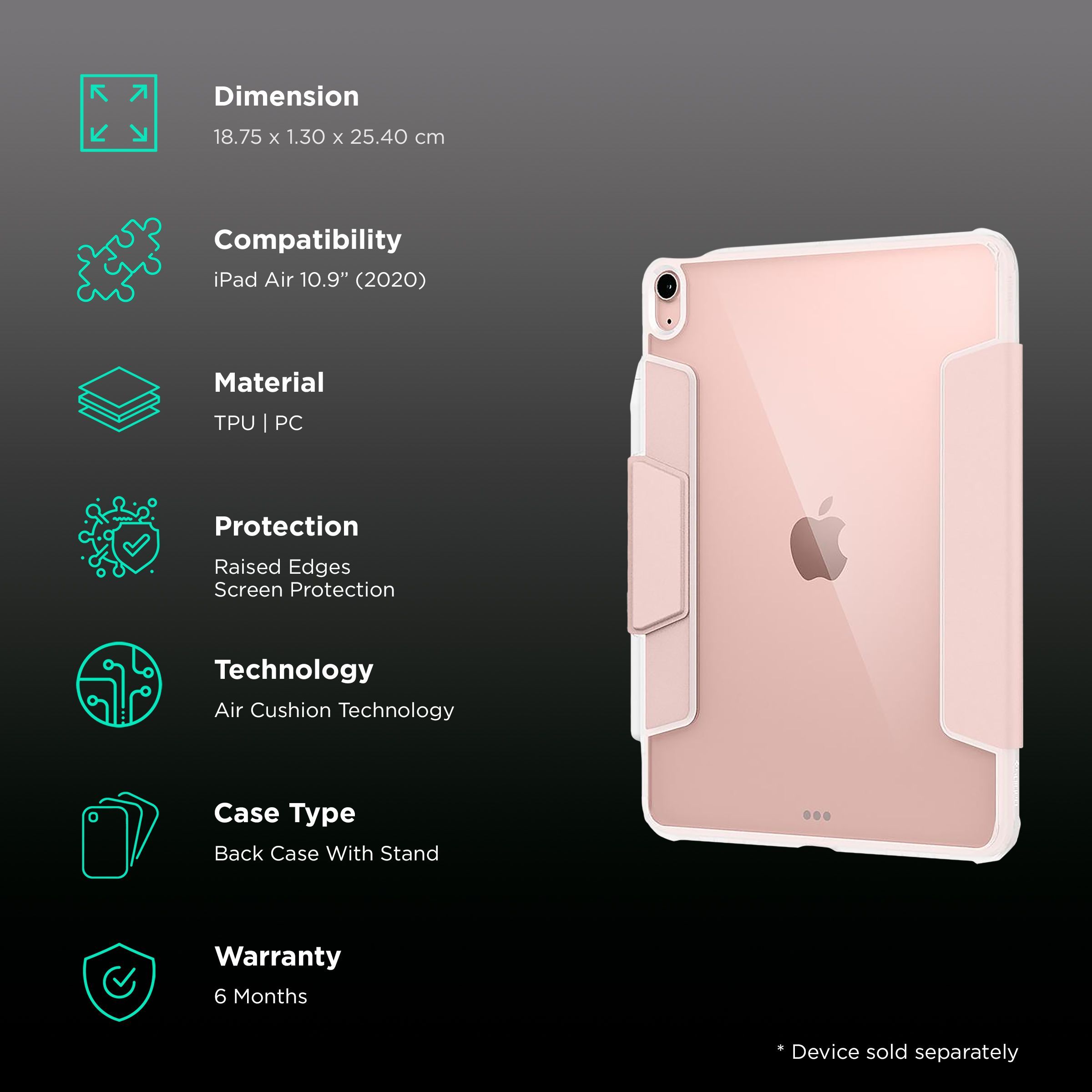 spigen Ultra Hybrid Pro Polycarbonate Flip Cover for Apple iPad Air 10.9 Inch (Apple Pencil Functions, Rose Gold)_2