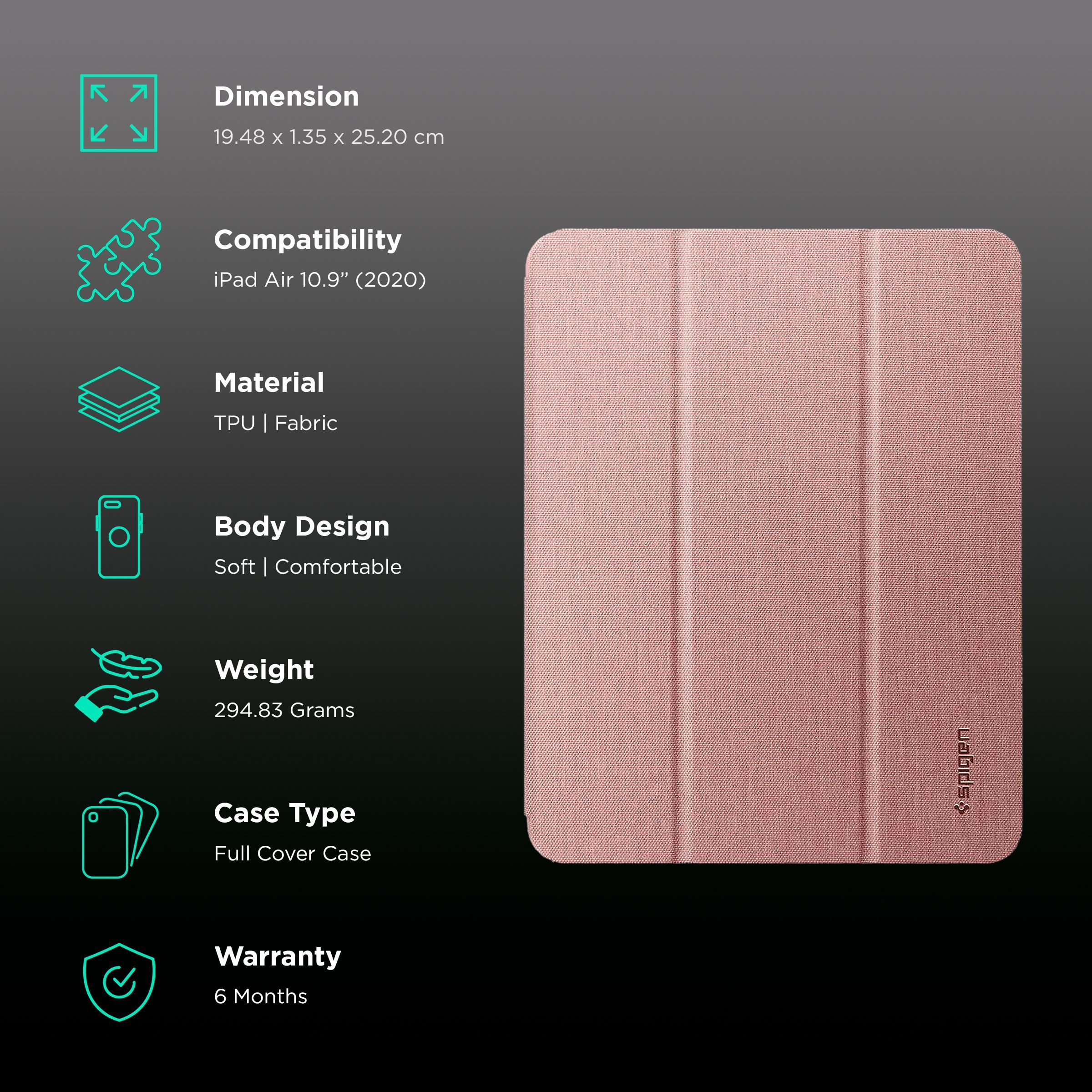spigen Urban Fit Nylon Flip Cover for Apple iPad Air 10.9 Inch (Pencil Holder, Rose Gold) spigen Urban Fit Nylon Flip Cover for Apple iPad Air 10.9 Inch (Pencil Holder, Rose Gold)_2