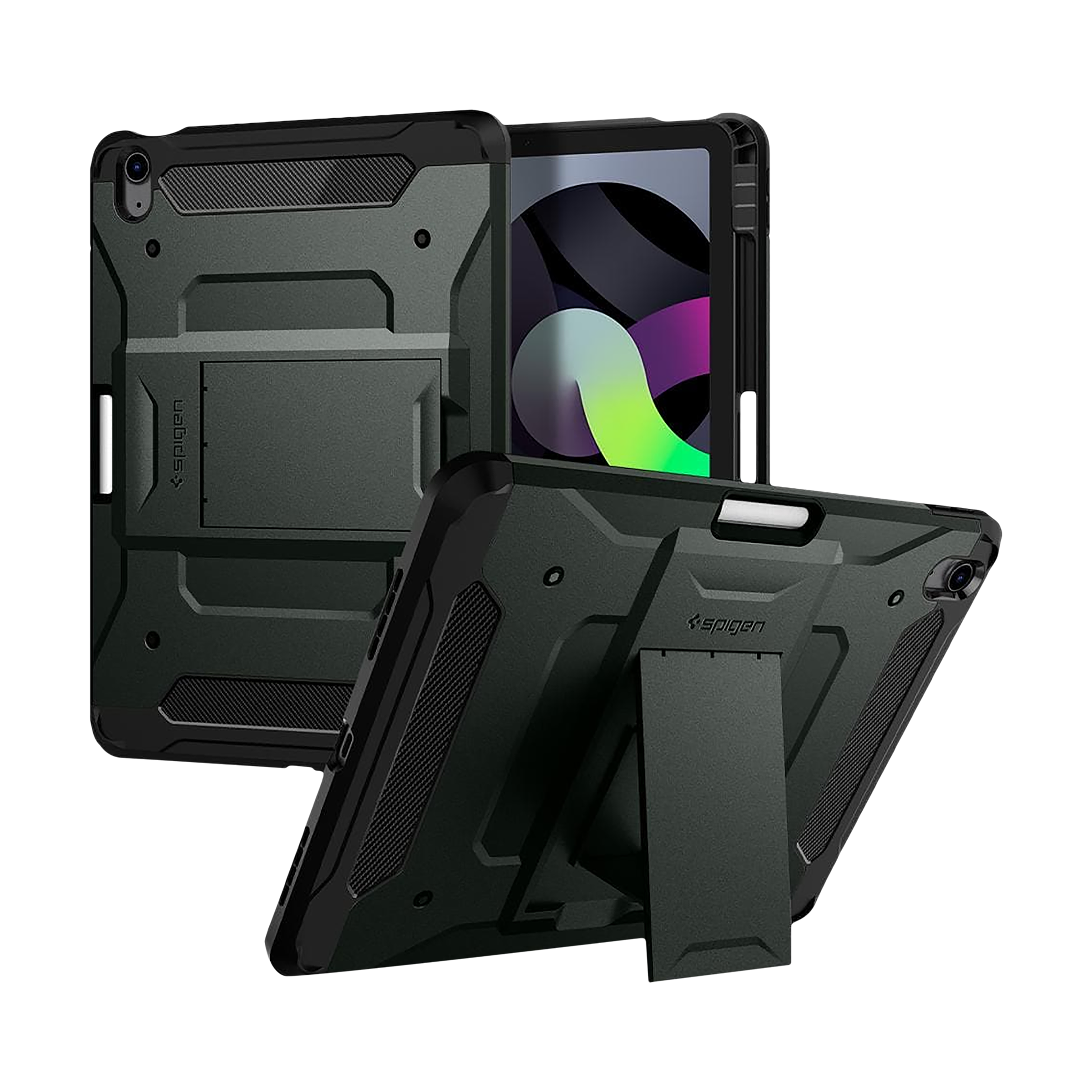 spigen Tough Armor Pro Polycarbonate Back Cover for Apple iPad Air 10.9 Inch (Raised Edges, Military Green)_1