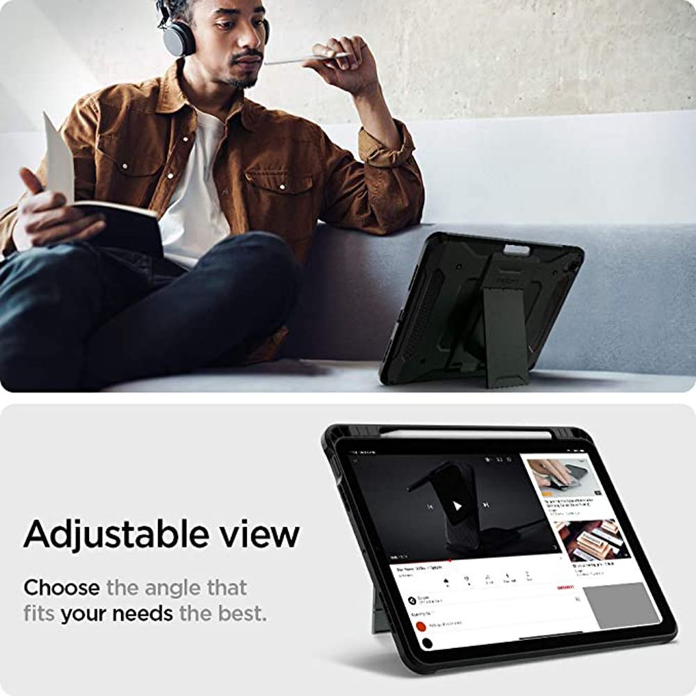 spigen Tough Armor Pro Polycarbonate Back Cover for Apple iPad Air 10.9 Inch (Raised Edges, Military Green)_7