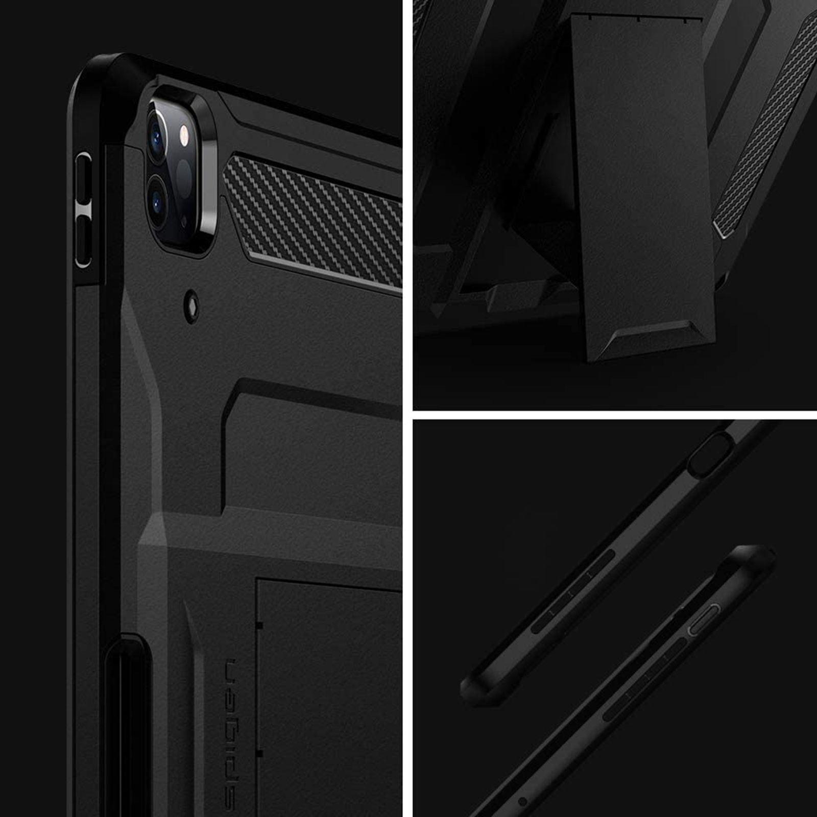 spigen Tough Armor Pro Polycarbonate & Carbon Fiber Back Cover for Apple iPad Pro 11 Inch (Air Cushion Technology, Black)_14