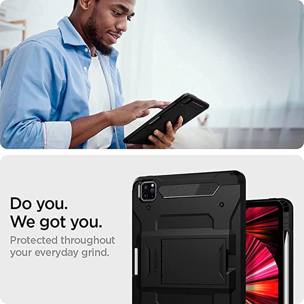 spigen Tough Armor Pro Polycarbonate & Carbon Fiber Back Cover for Apple iPad Pro 11 Inch (Air Cushion Technology, Black)_15