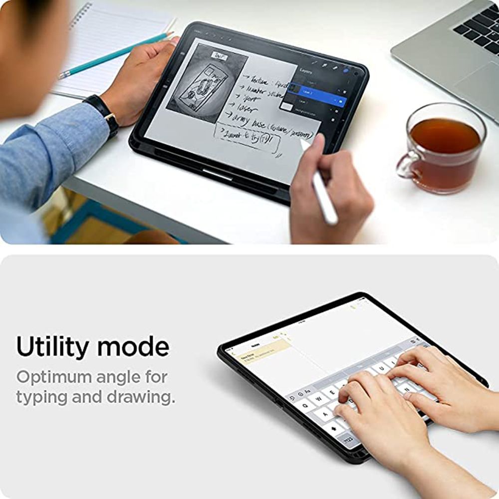 spigen Tough Armor Pro Polycarbonate & Carbon Fiber Back Cover for Apple iPad Pro 11 Inch (Air Cushion Technology, Black)_17