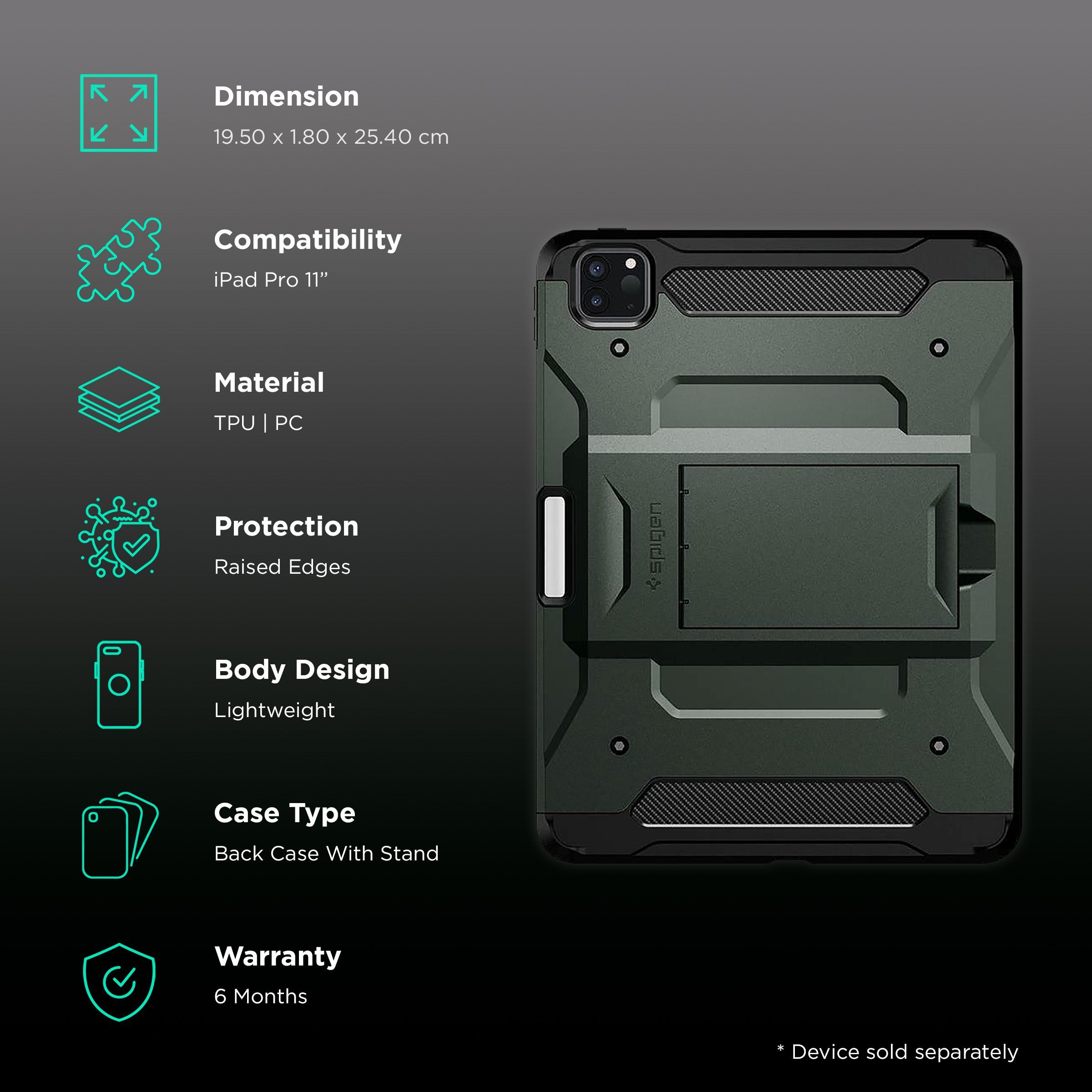 spigen Tough Armor Pro Polycarbonate & Carbon Fiber Back Cover for Apple iPad Pro 11 Inch (Air Cushion Technology, Black)_2