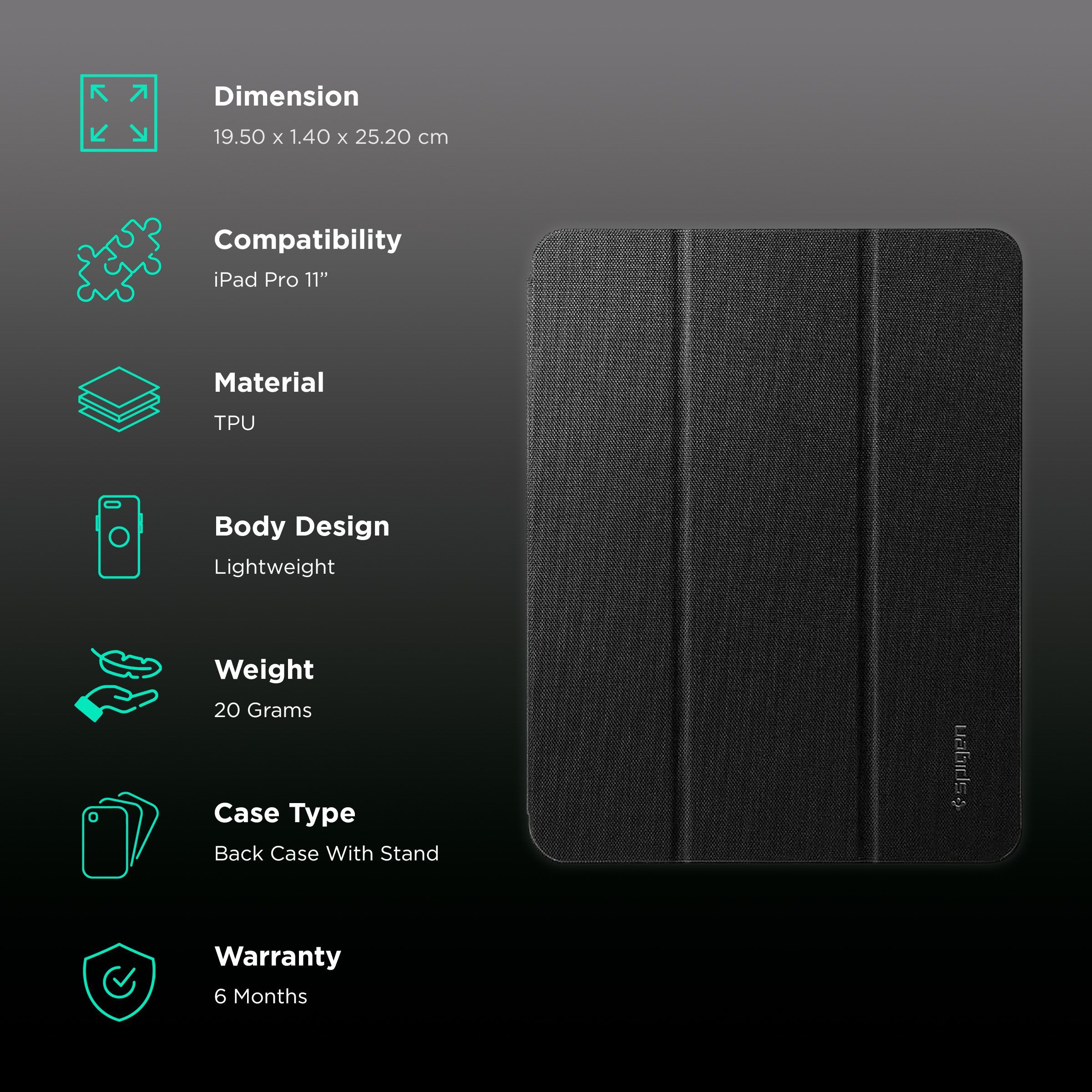 spigen Urban Fit Nylon Flip Cover for Apple iPad Pro 11 Inch (Pencil Holder, Black)_2