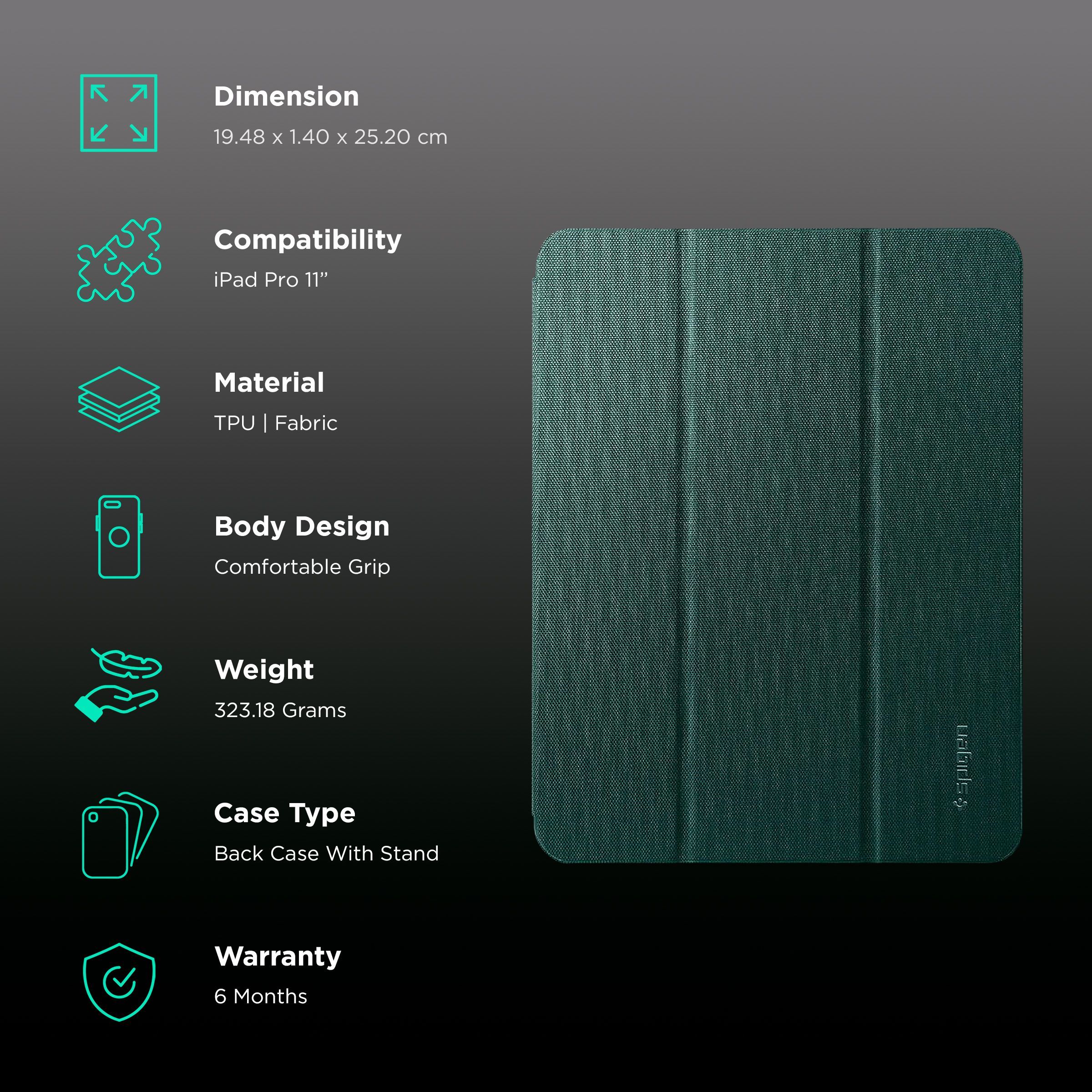 spigen Urban Fit Nylon Flip Cover for Apple iPad Pro 11 Inch (Pencil Holder, Military Green)_2