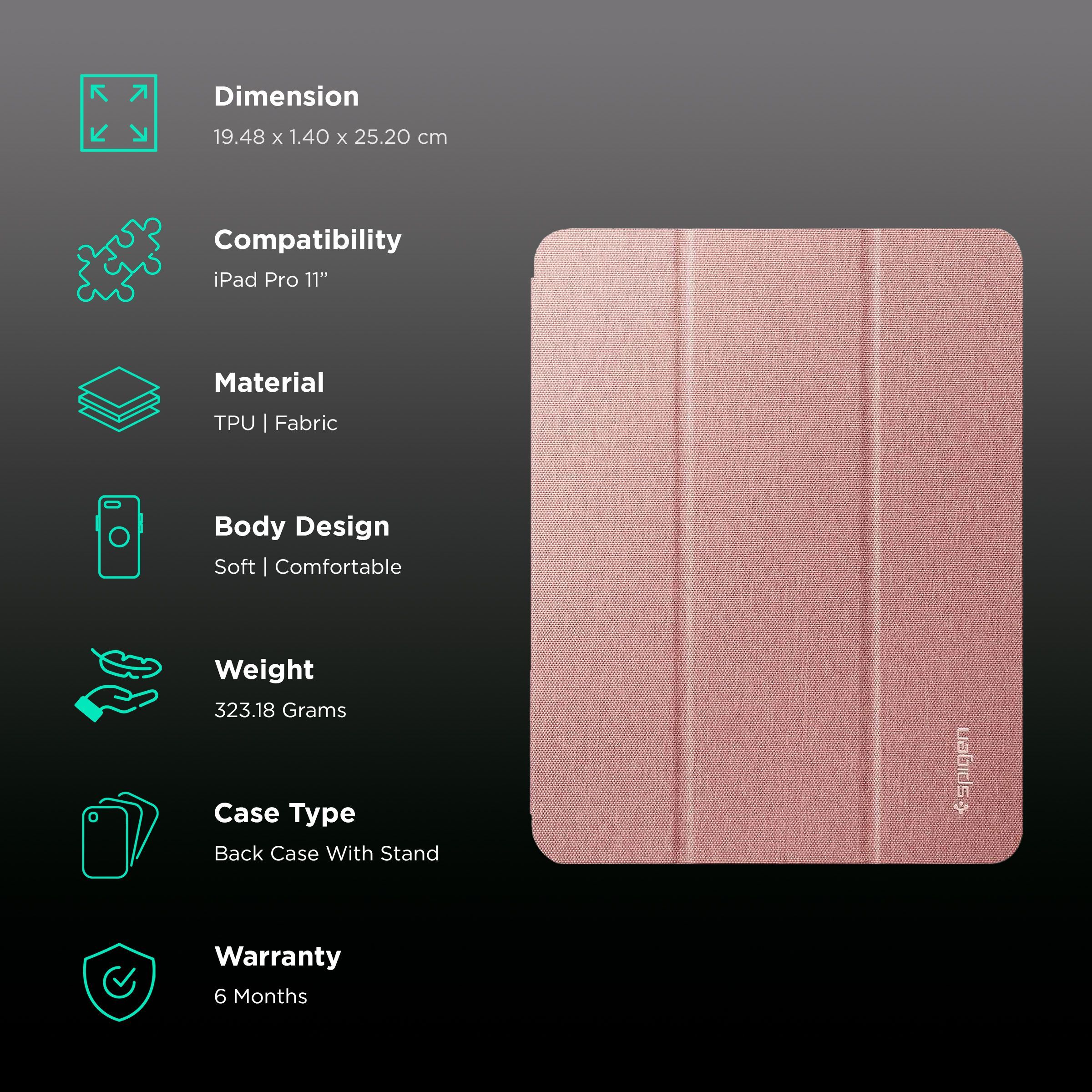 spigen Urban Fit Nylon Flip Cover for Apple iPad Pro 11 Inch (Pencil Holder, Rose Gold)_2