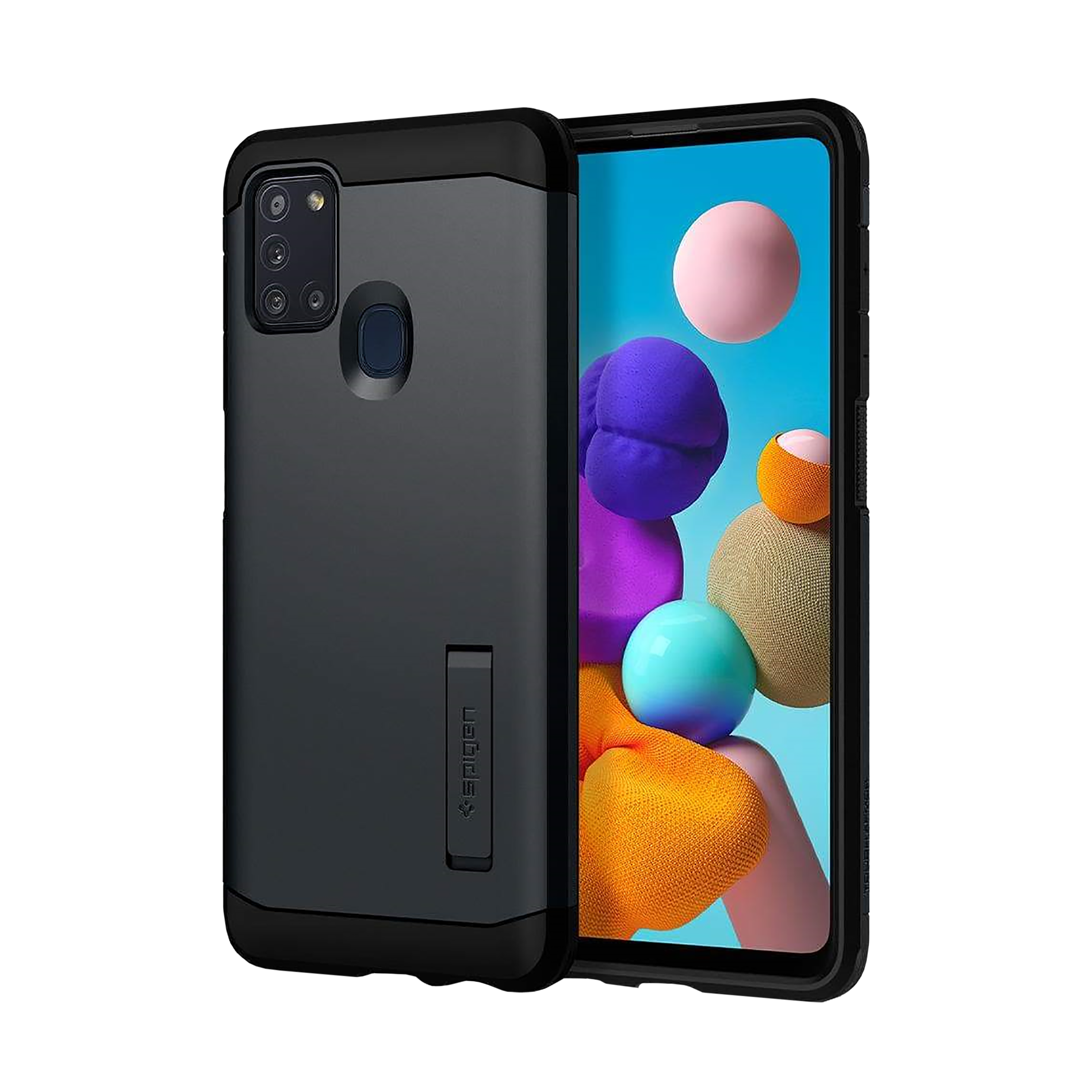 spigen Tough Armor TPU & Polycarbonate Back Case with Stand for SAMSUNG Galaxy A21s (Wireless Charging Compatible, Metal Slate)_1