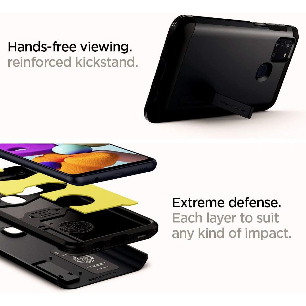 spigen Tough Armor TPU & Polycarbonate Back Case with Stand for SAMSUNG Galaxy A21s (Wireless Charging Compatible, Metal Slate)_10