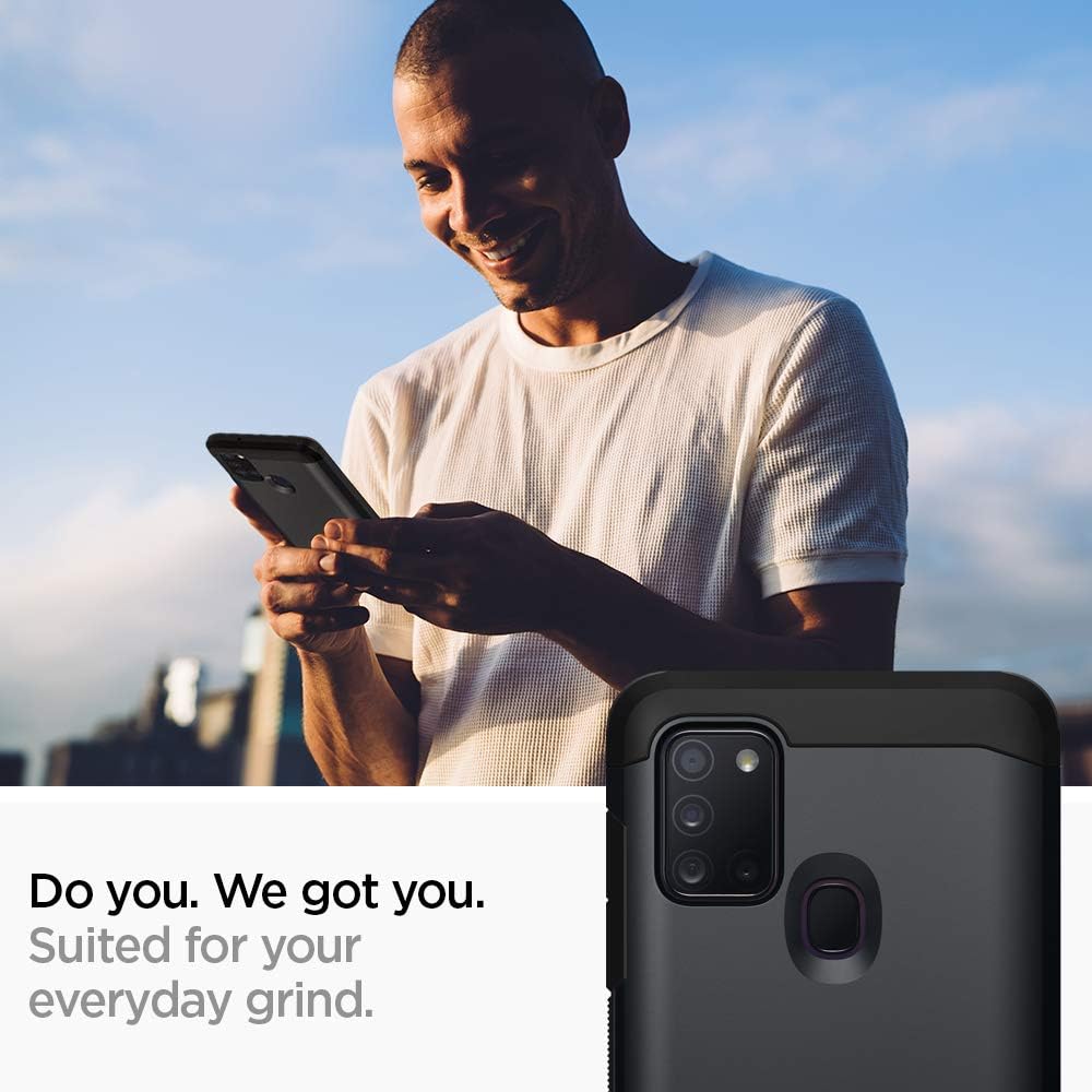 spigen Tough Armor TPU & Polycarbonate Back Case with Stand for SAMSUNG Galaxy A21s (Wireless Charging Compatible, Metal Slate)_6